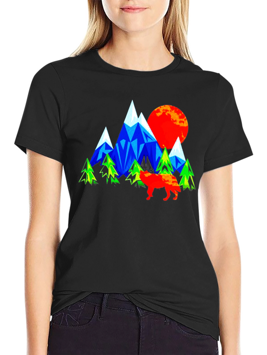 Geometric Mountain Wolf Graphic T-Shirt