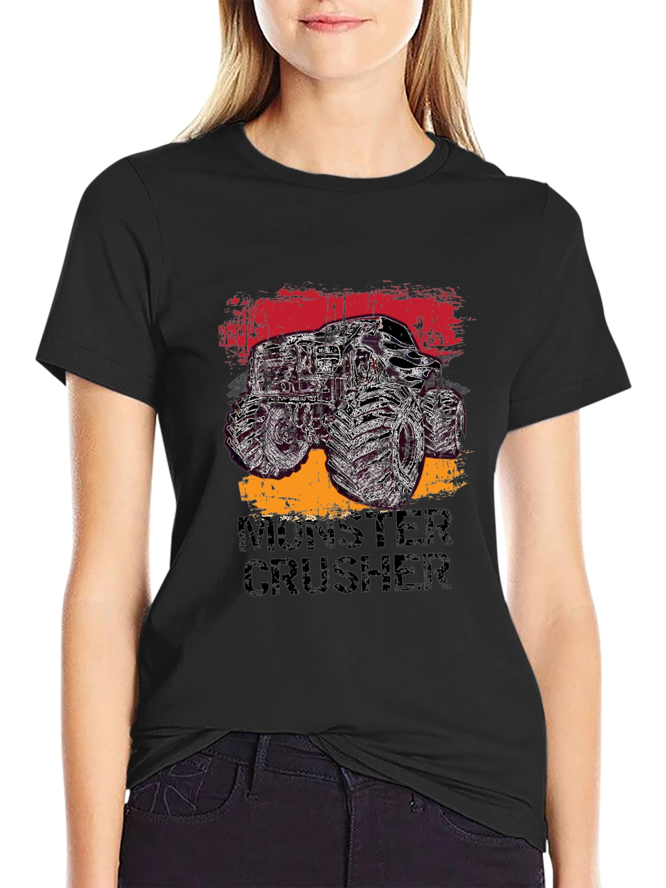 Monster Crusher Graphic Tee - Black Cotton T-Shirt
