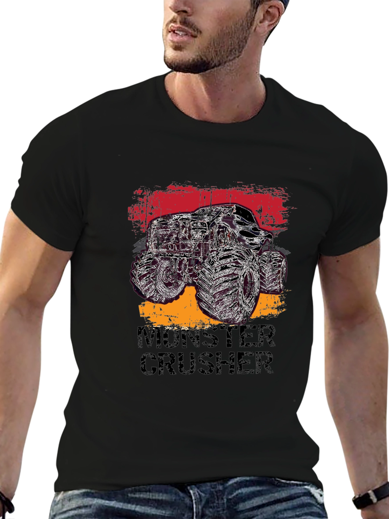 Monster Crusher Graphic Tee - Black Cotton T-Shirt
