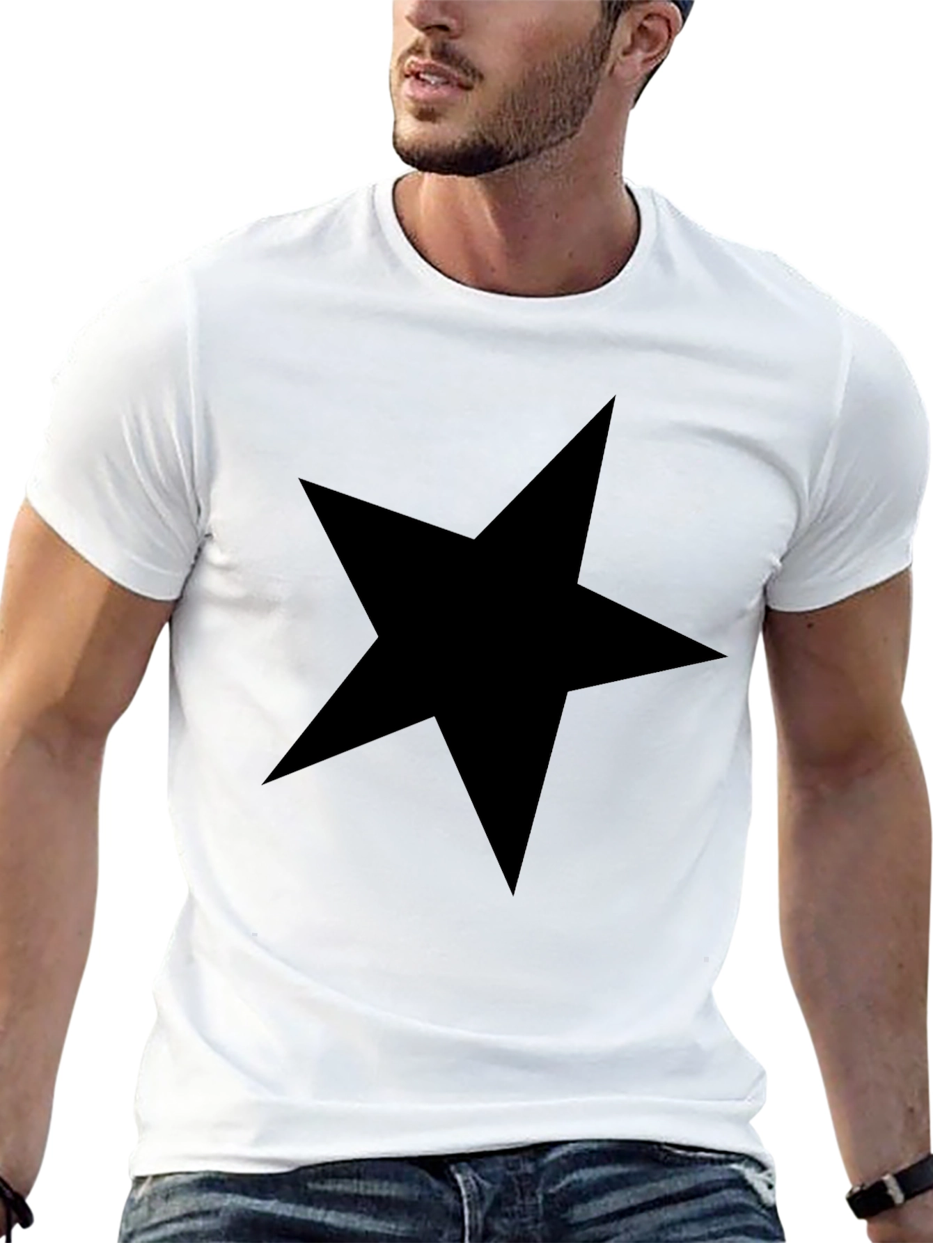 Bold Star Graphic Tee - Black Cotton Casual T-Shirt
