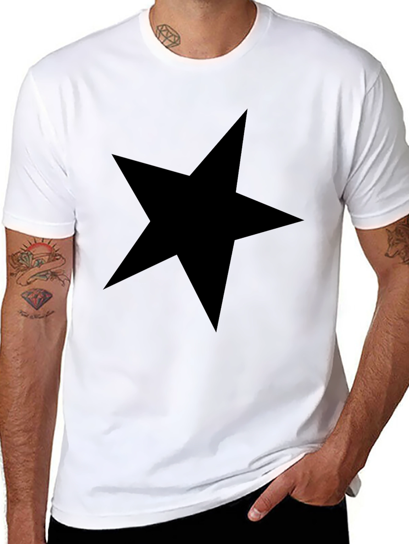 Bold Star Graphic Tee - Black Cotton Casual T-Shirt