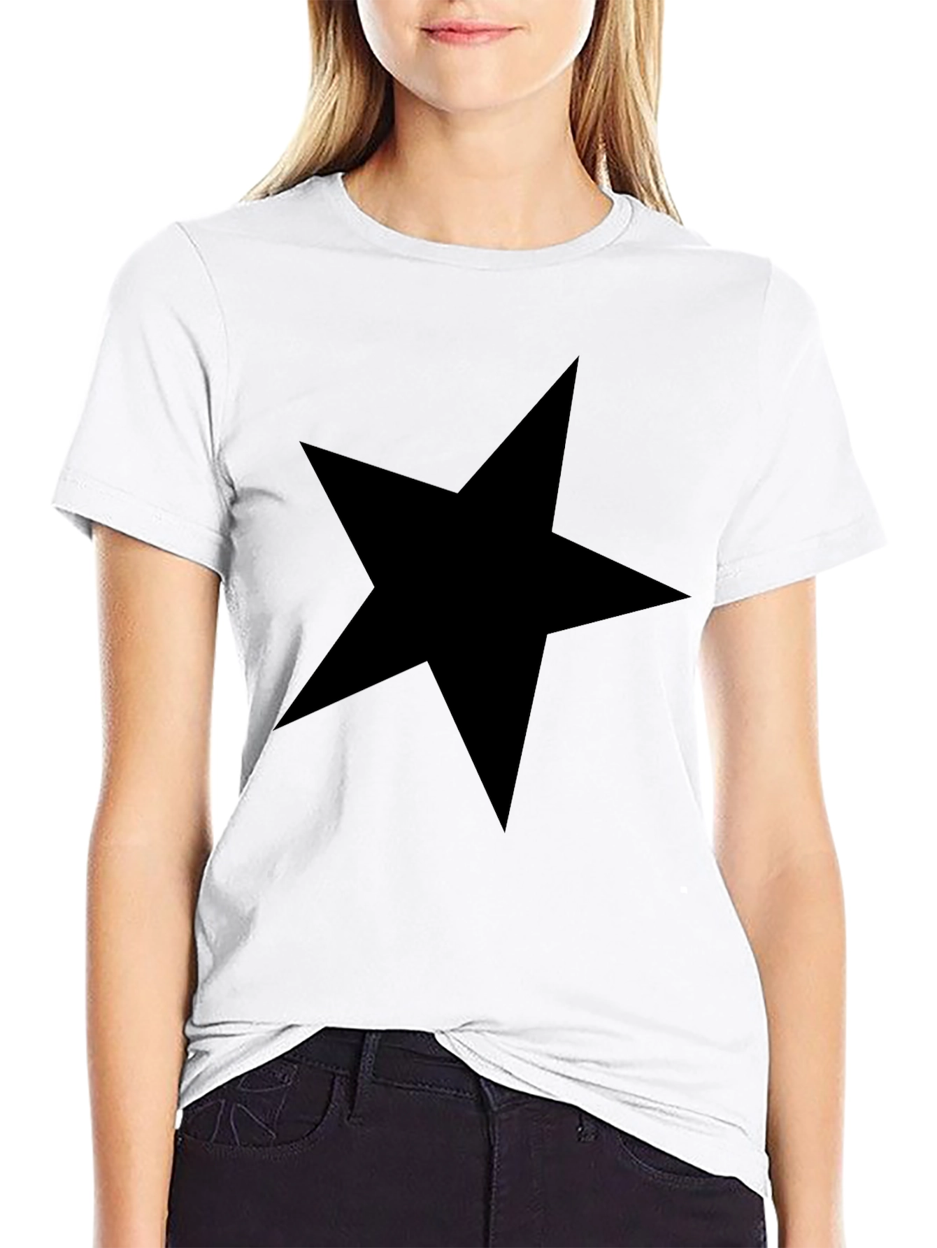 Bold Star Graphic Tee - Black Cotton Casual T-Shirt