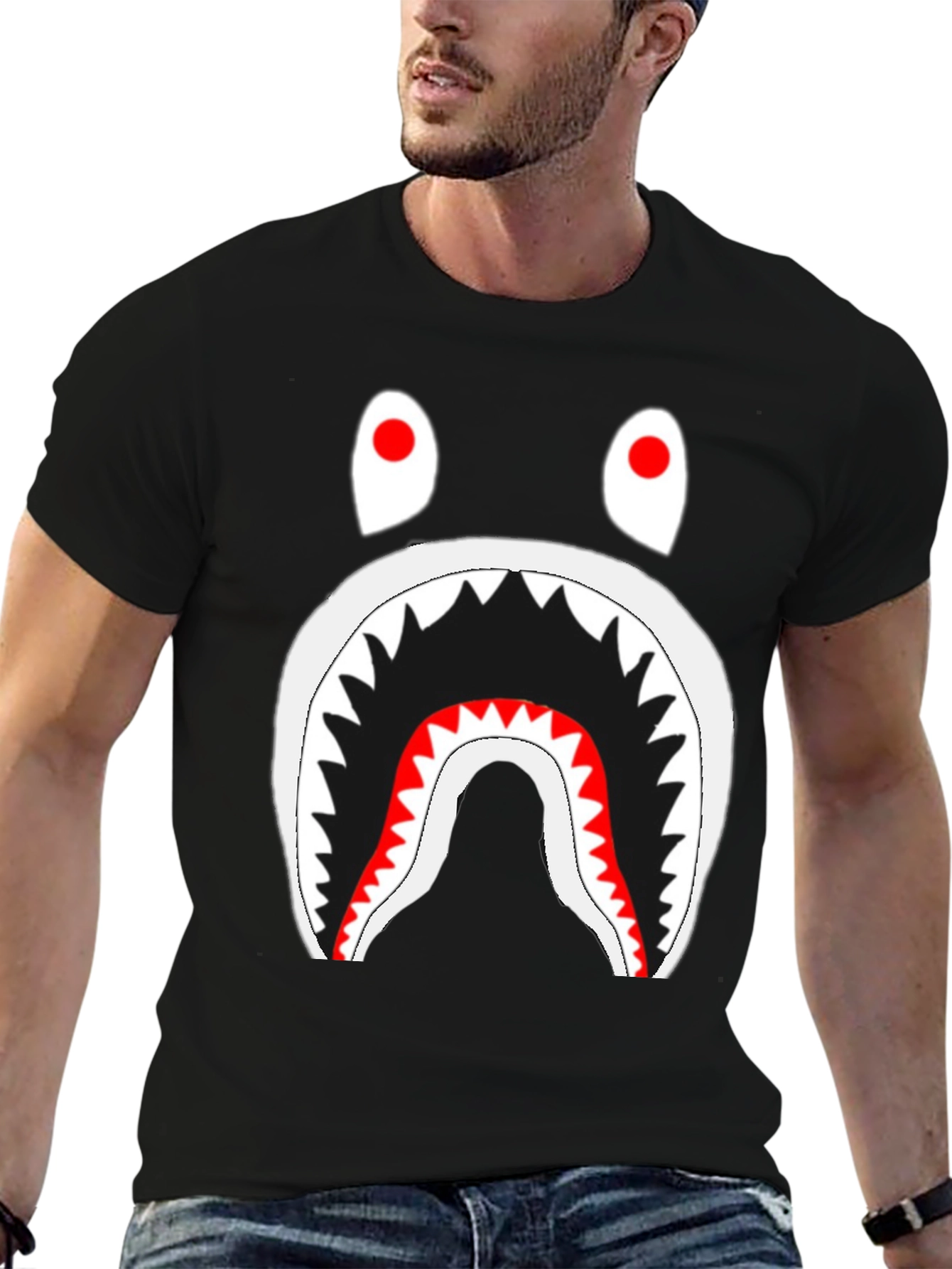 Shark Graphic Tee - Bold Black Cotton T-Shirt