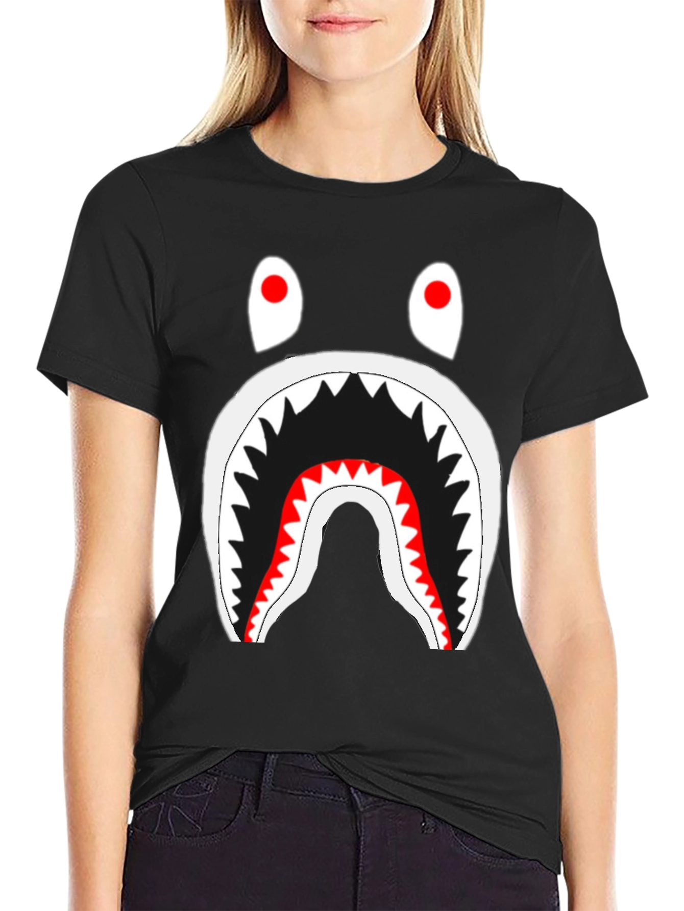 Shark Graphic Tee - Bold Black Cotton T-Shirt