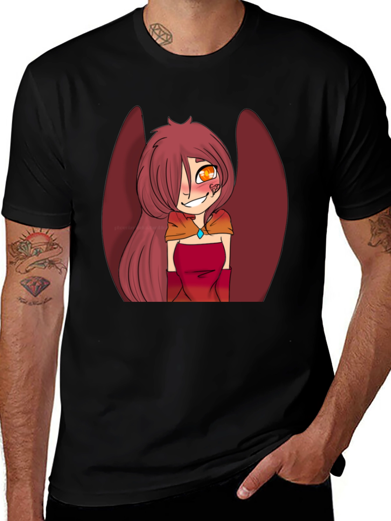 Anime Style Winged Character Graphic Tee