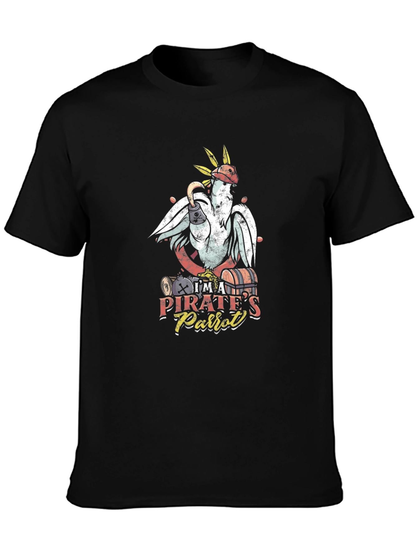 Pirate Parrot Graphic Tee - Mens Black Cotton T-Shirt