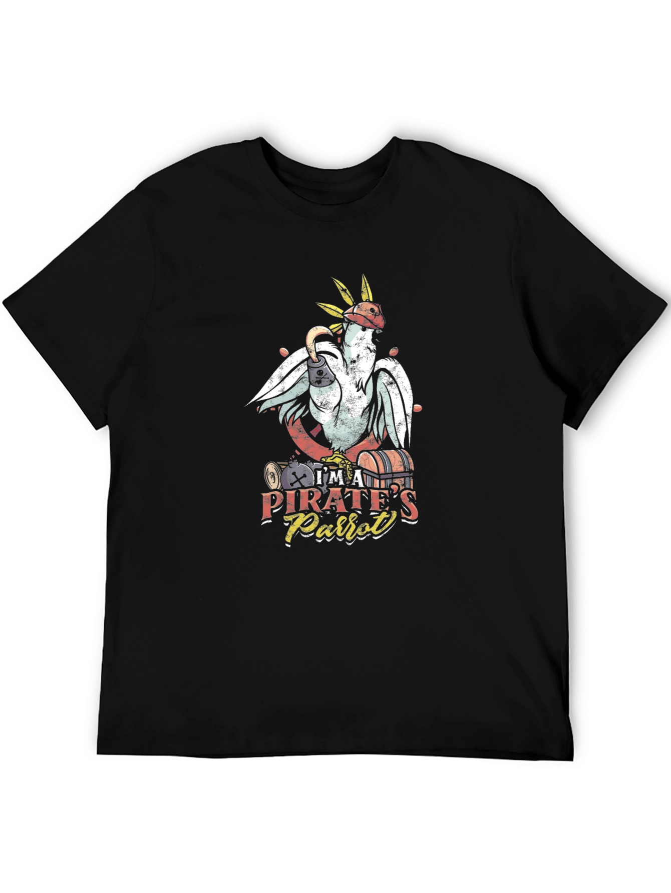 Pirate Parrot Graphic Tee - Mens Black Cotton T-Shirt