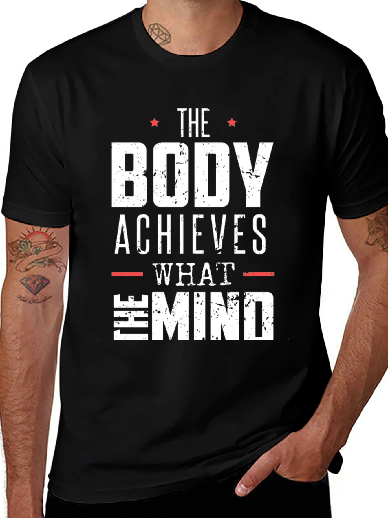 Motivational Black T-Shirt: Body Achieves Mind Believes
