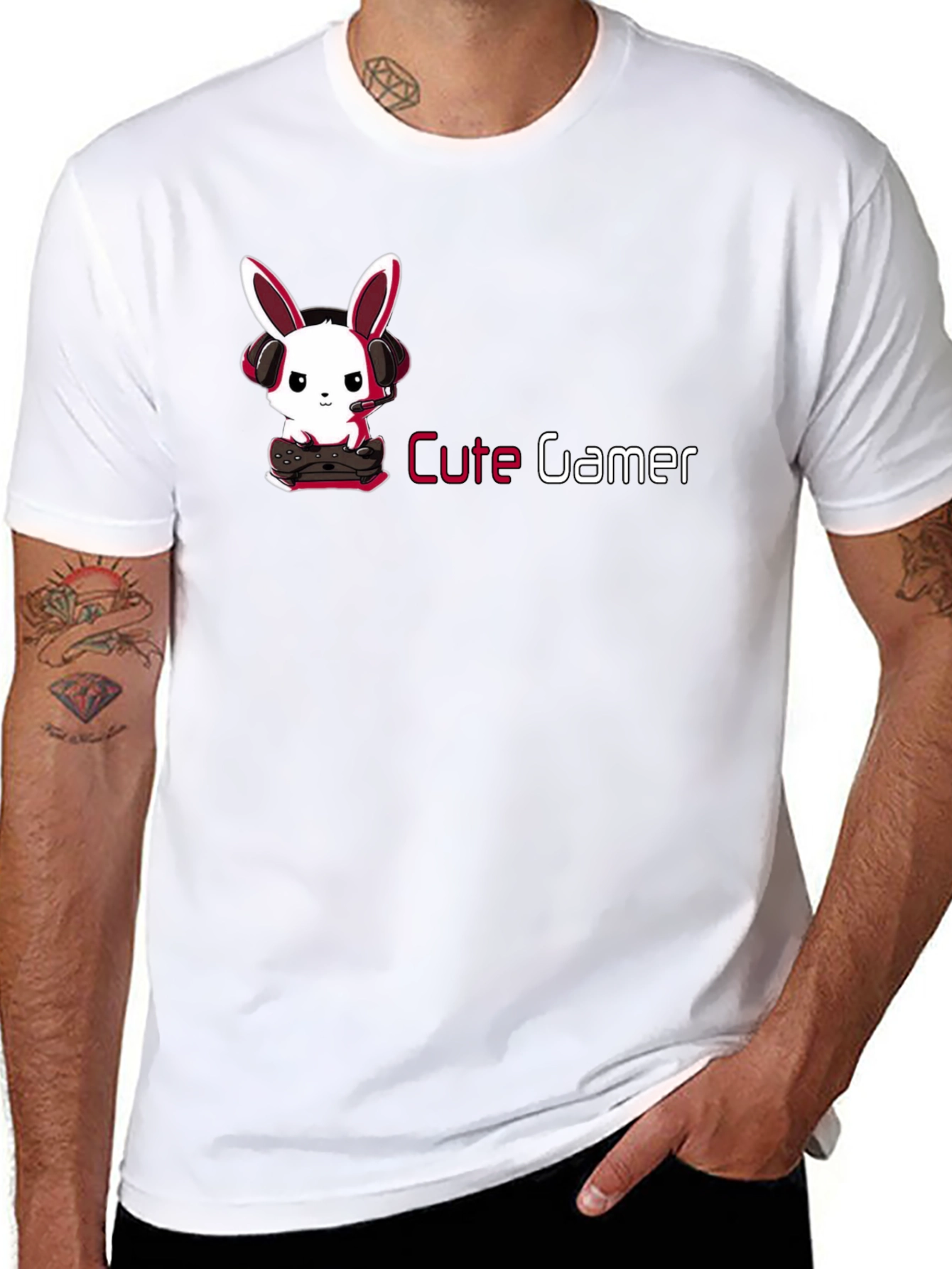 Cute Gamer Bunny T-Shirt - Black Cotton Tee