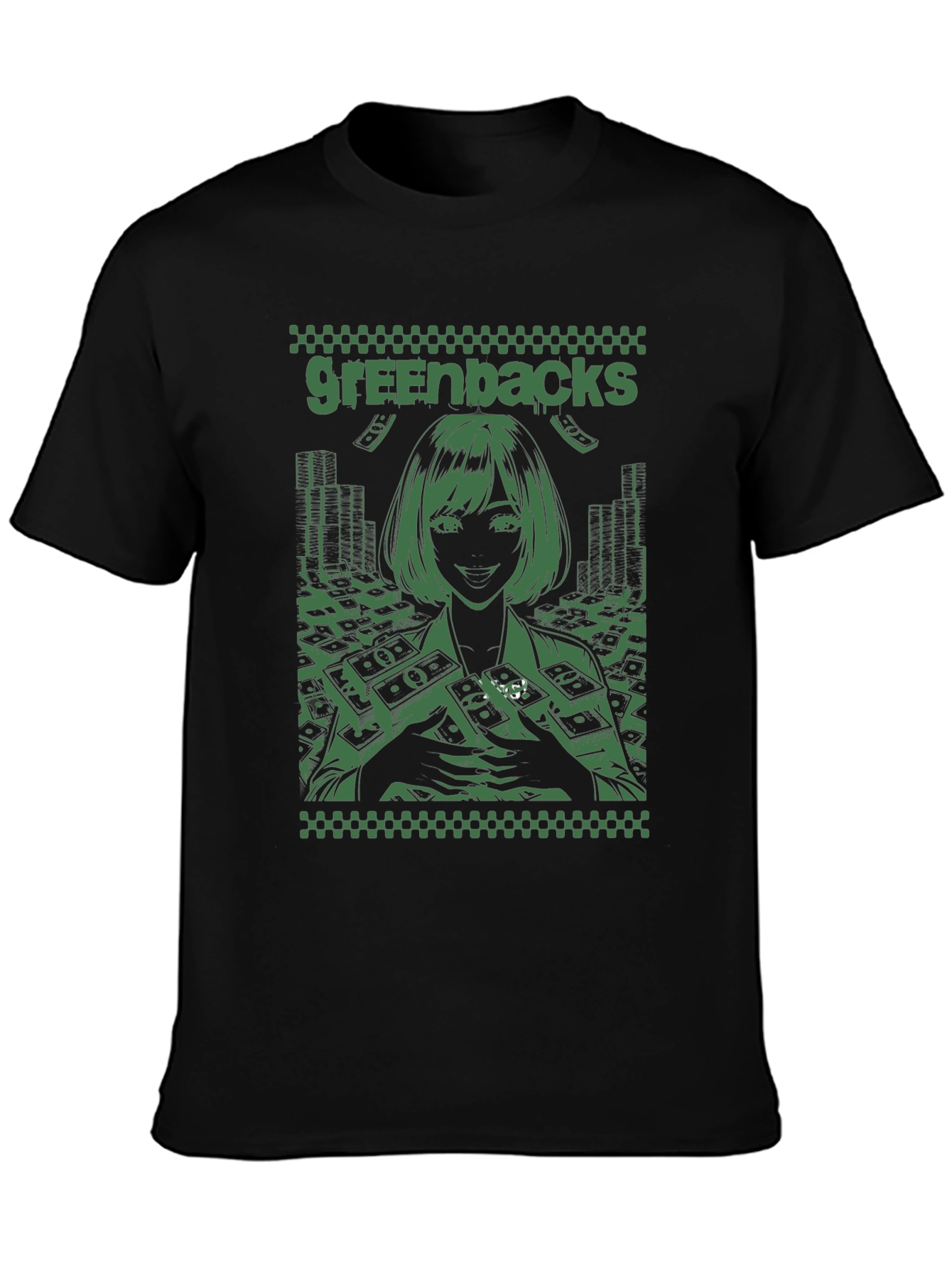 Greenbacks Anime Graphic Black T-Shirt