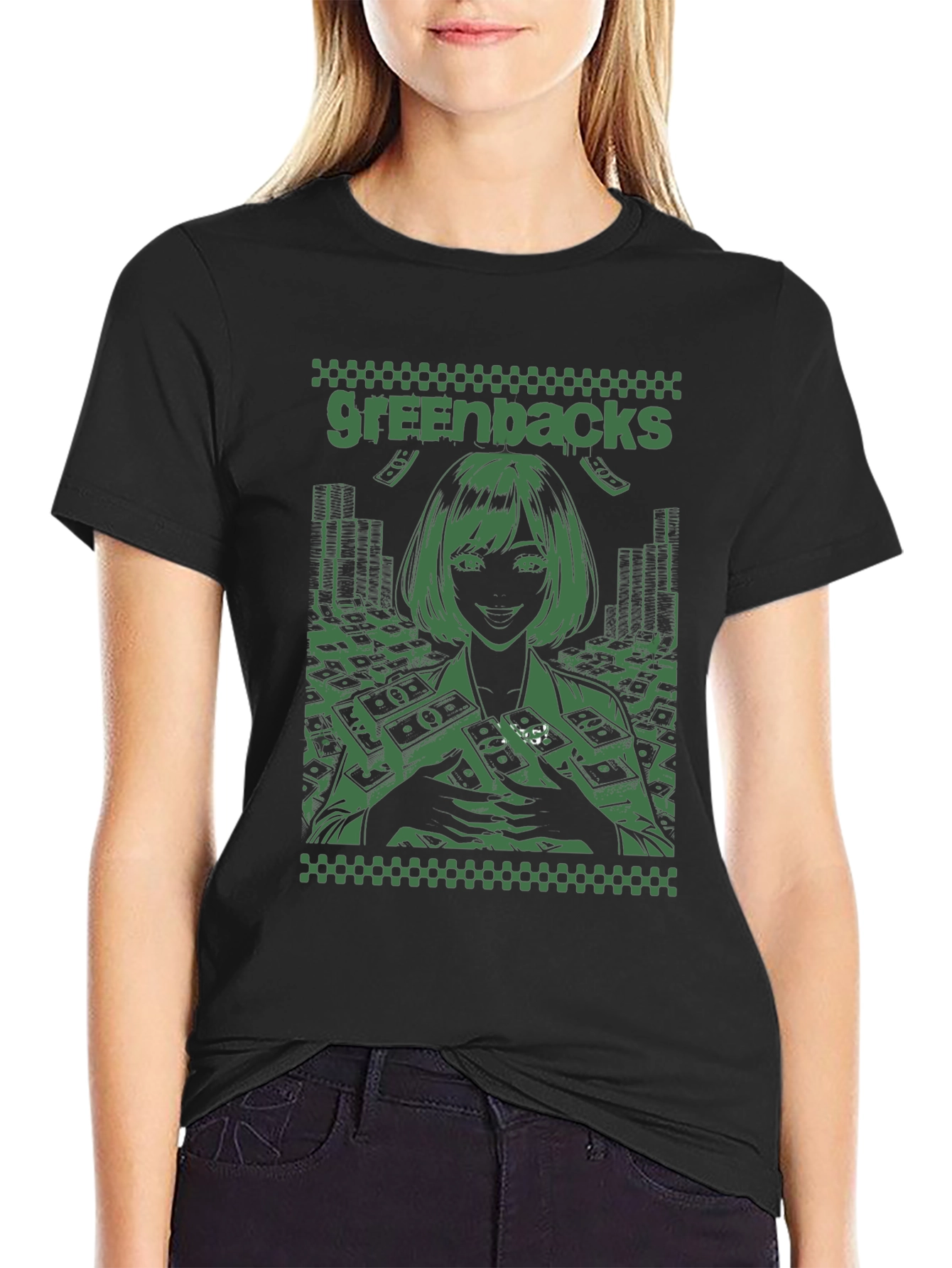Greenbacks Anime Graphic Black T-Shirt