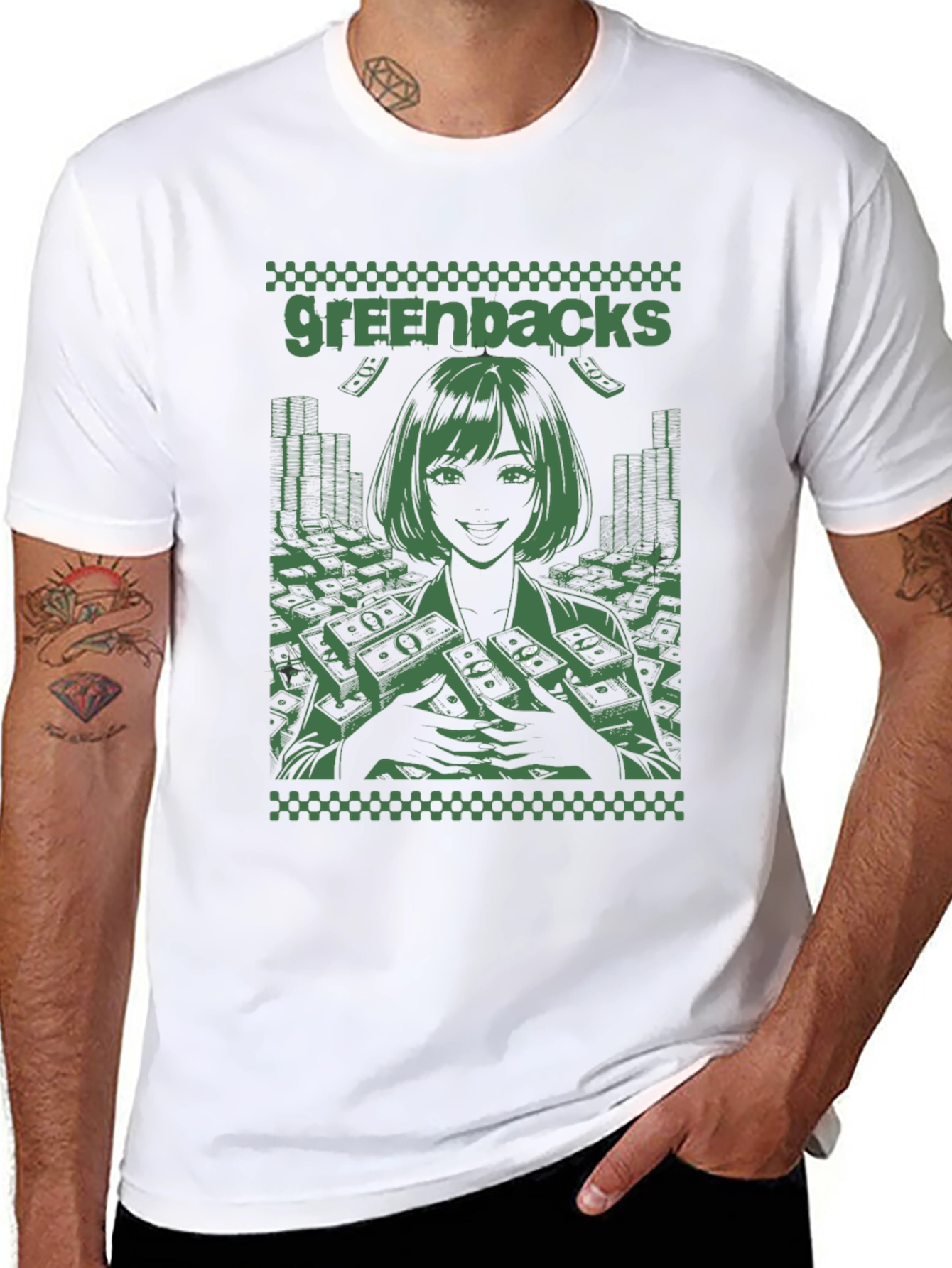 Greenbacks Anime Graphic Black T-Shirt