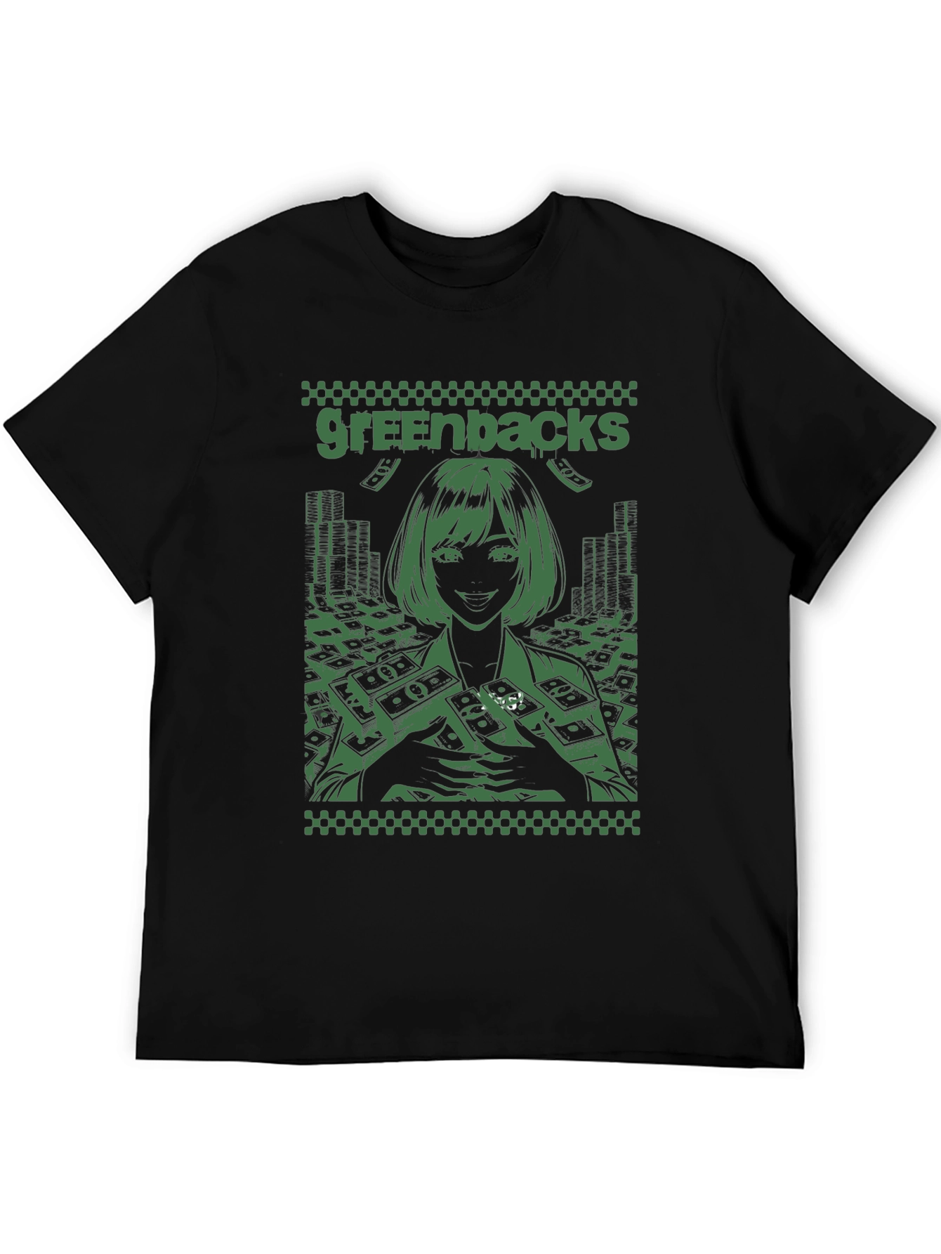 Greenbacks Anime Graphic Black T-Shirt