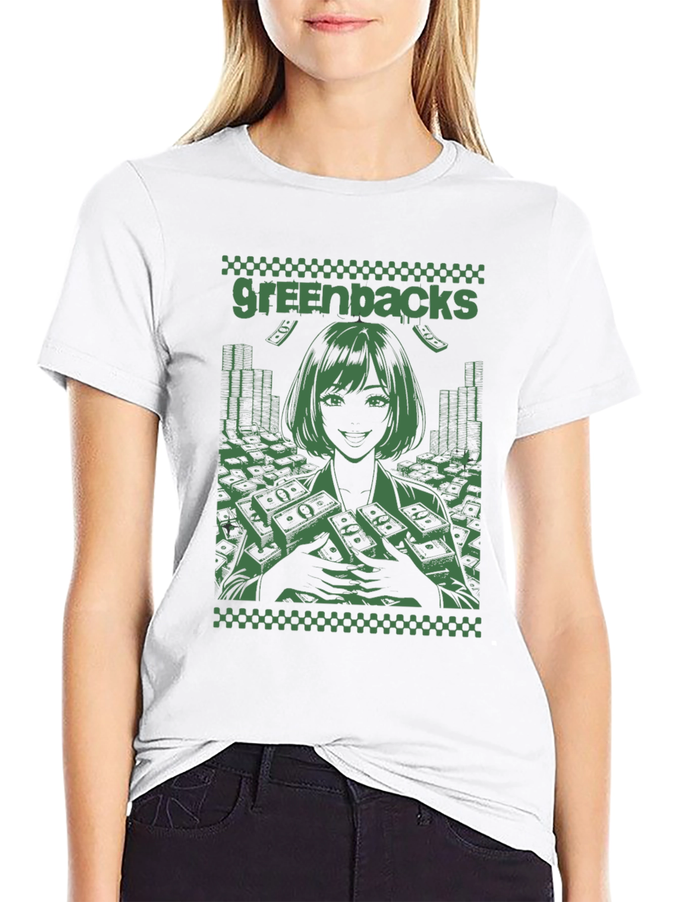 Greenbacks Anime Graphic Black T-Shirt
