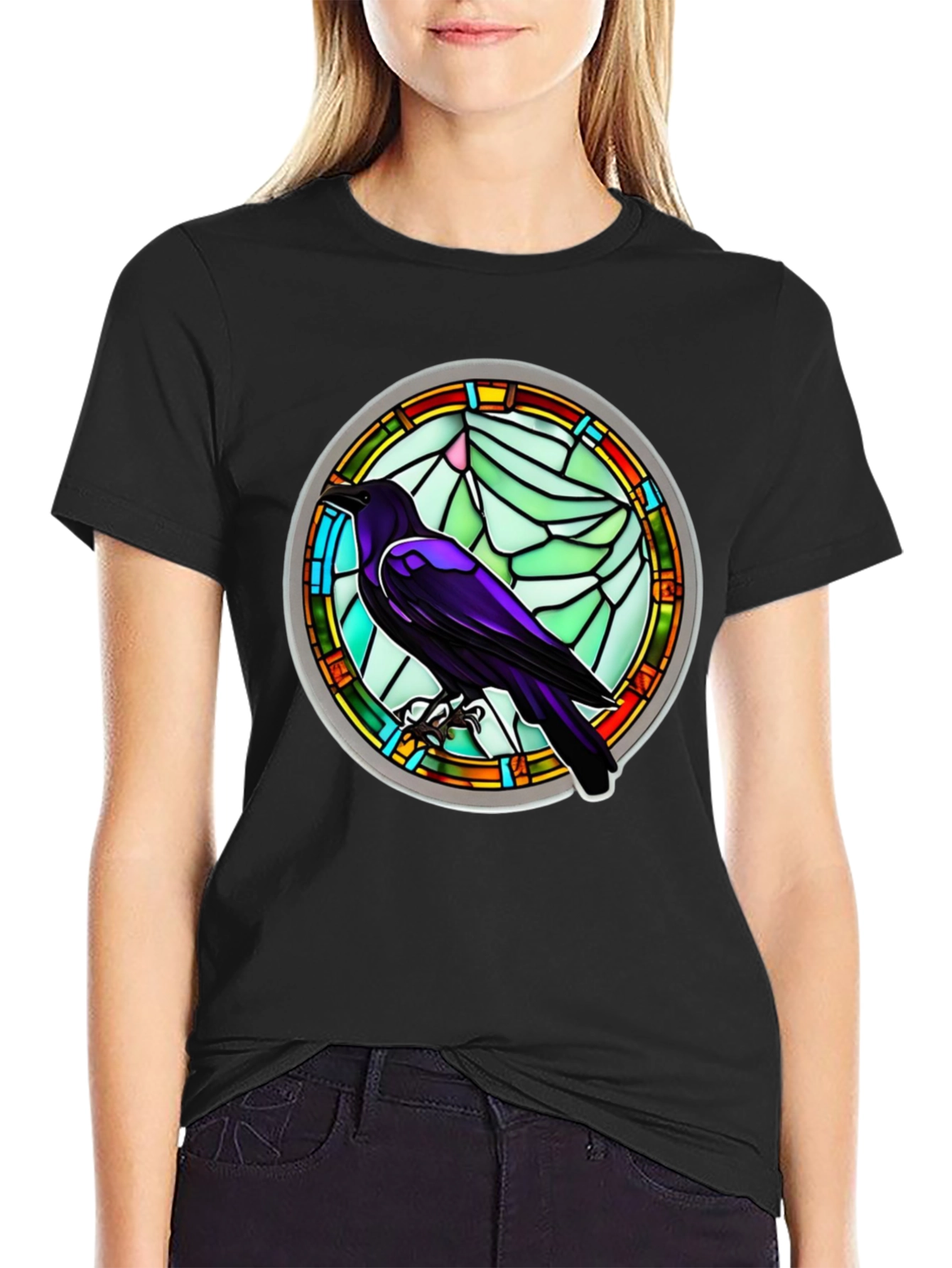 Raven Stained Glass Graphic T-Shirt
