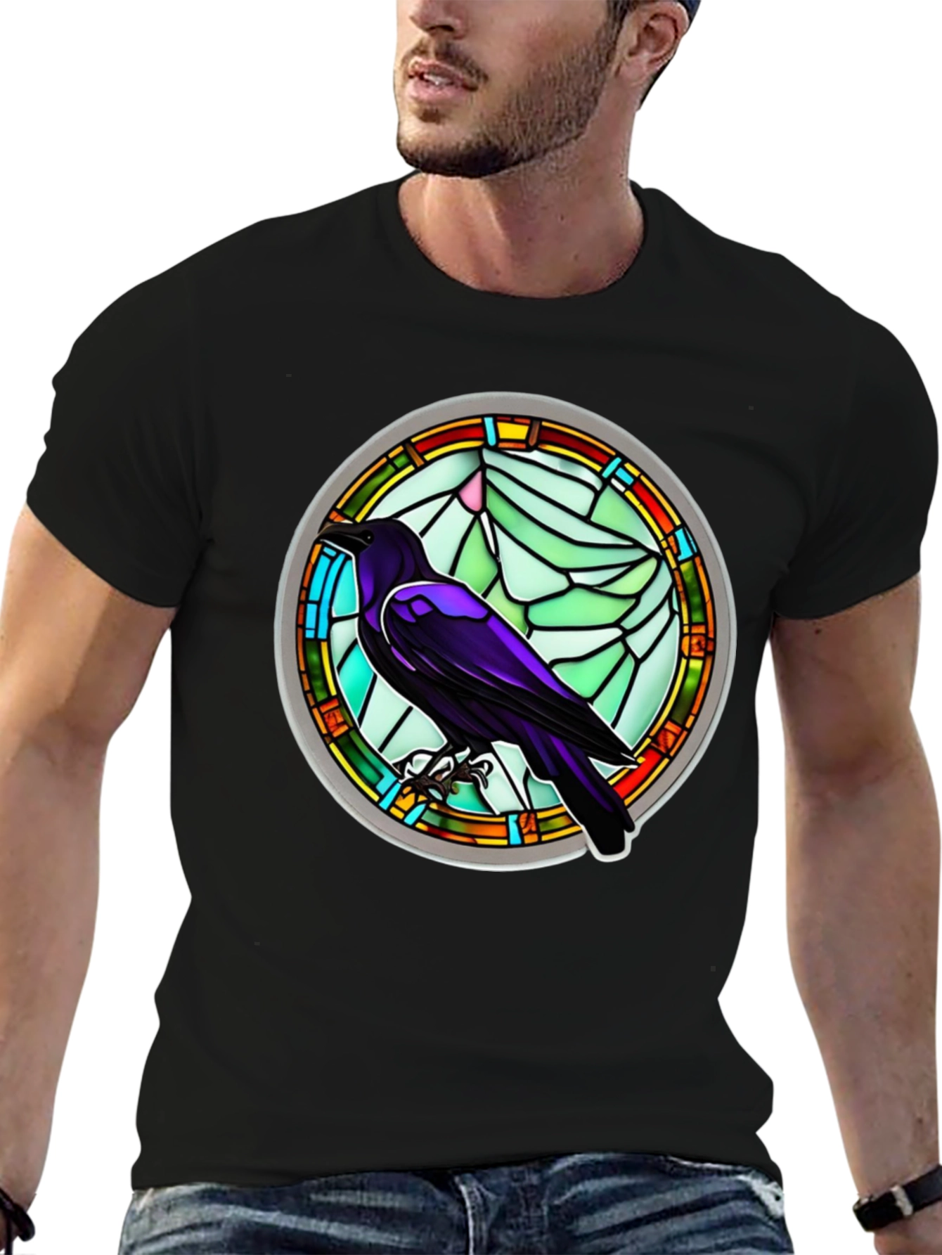 Raven Stained Glass Graphic T-Shirt