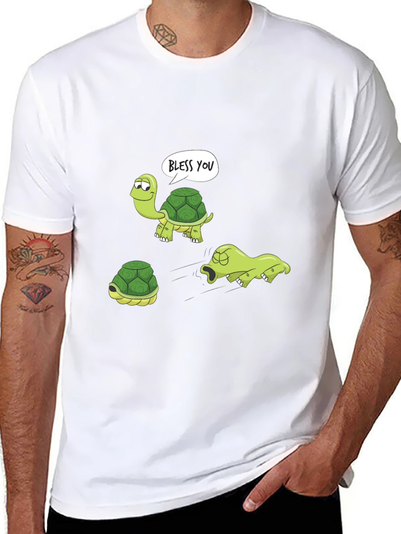 Funny Turtle Graphic T-Shirt - Bless You Cartoon Tee