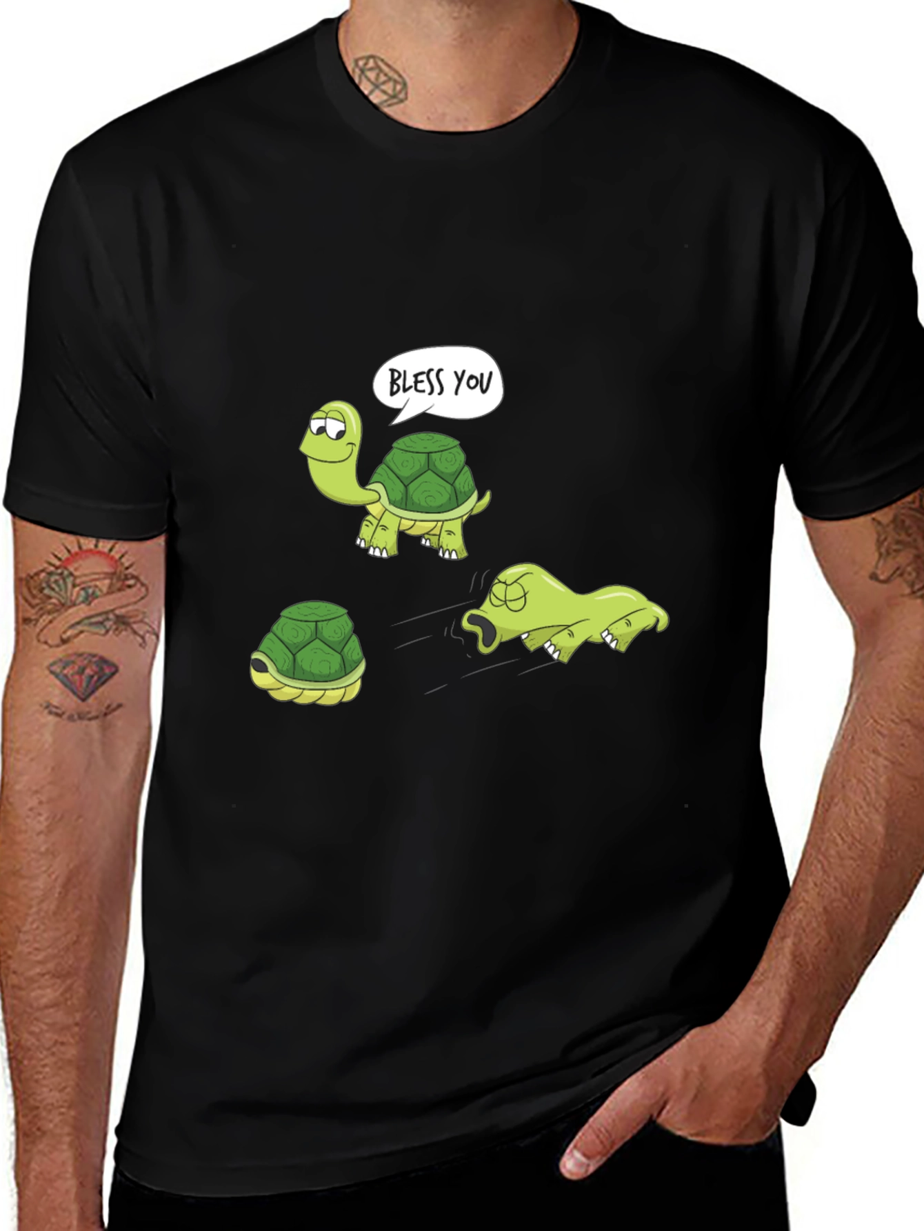 Funny Turtle Graphic T-Shirt - Bless You Cartoon Tee