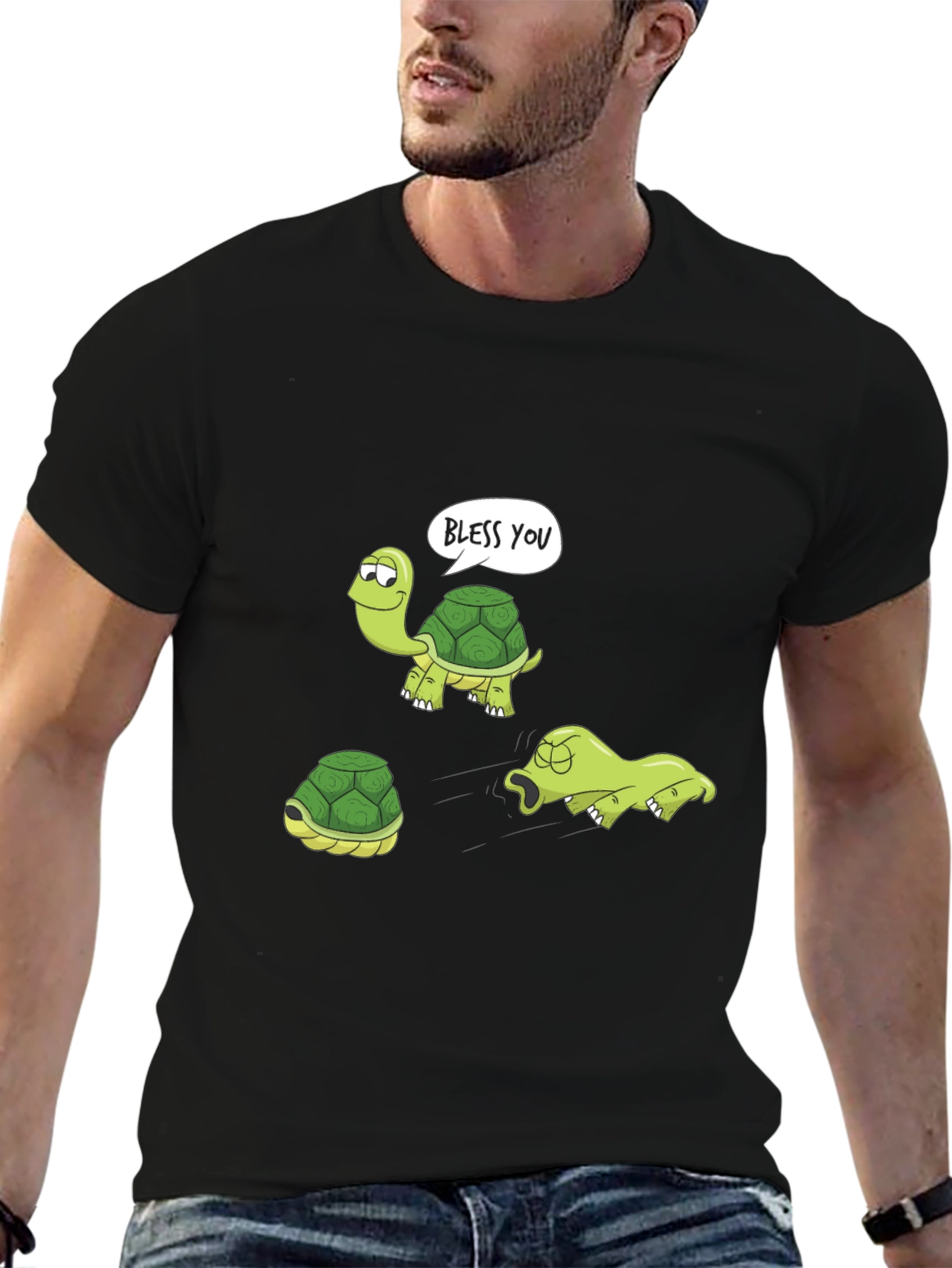 Funny Turtle Graphic T-Shirt - Bless You Cartoon Tee