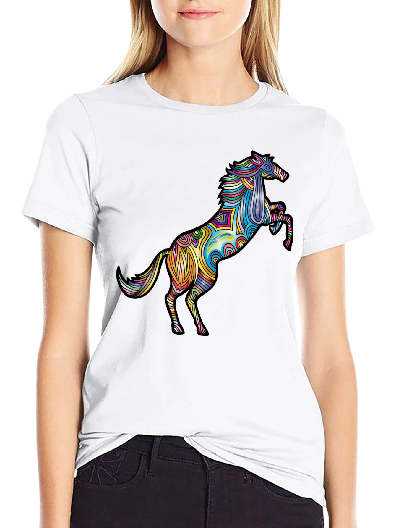 Psychedelic Horse Graphic T-Shirt - Black