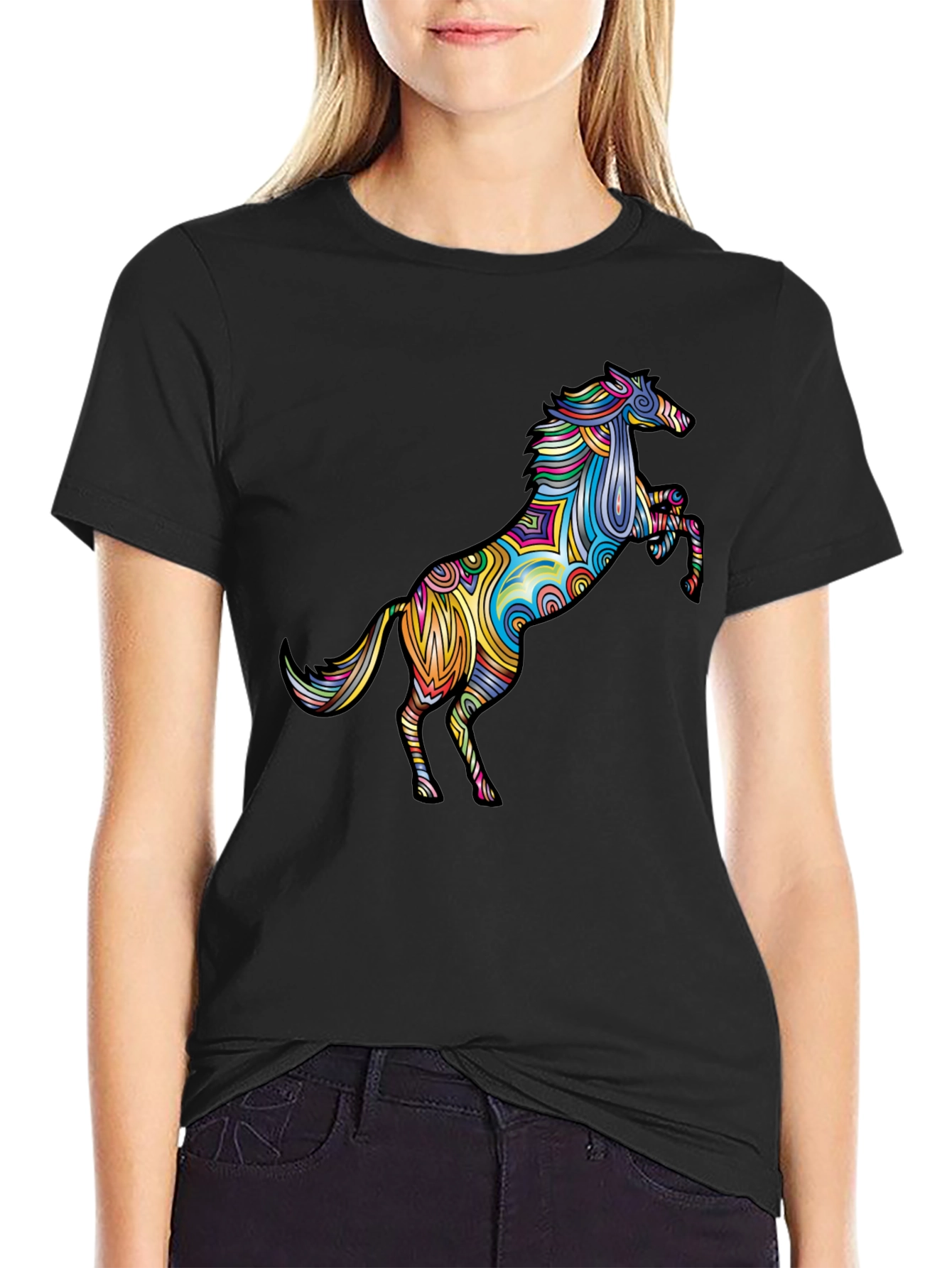 Psychedelic Horse Graphic T-Shirt - Black