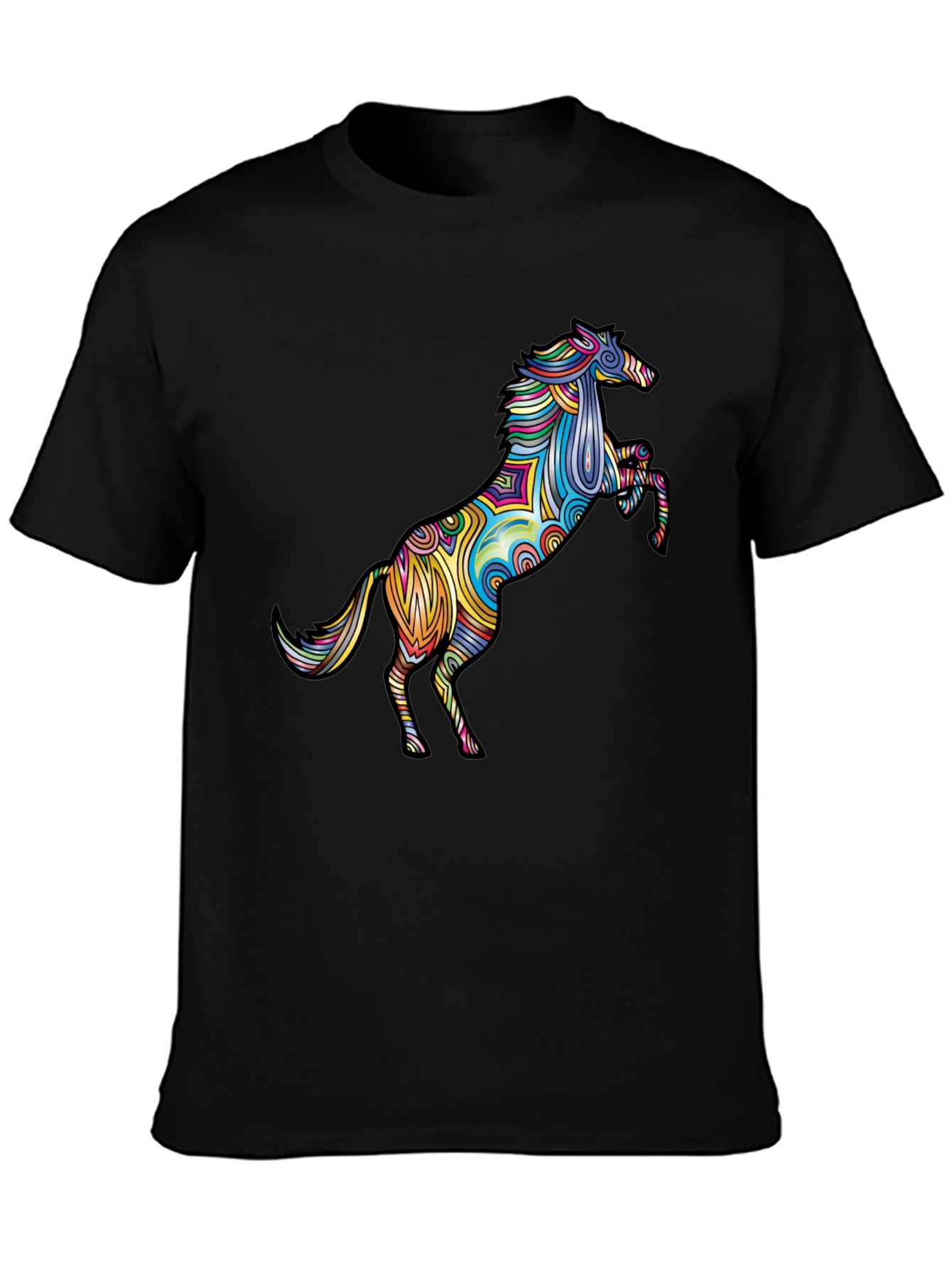 Psychedelic Horse Graphic T-Shirt - Black