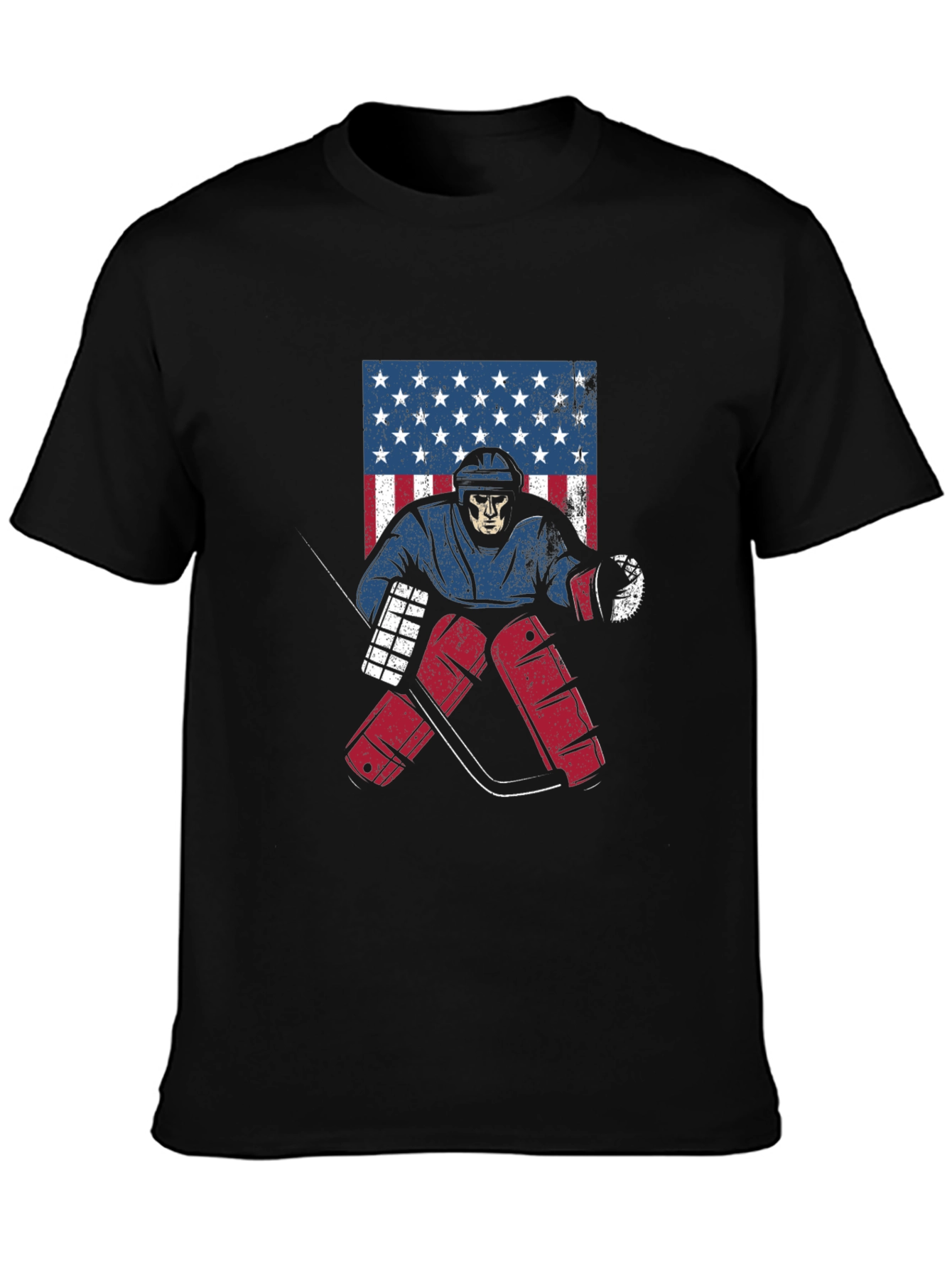 Hockey Skeleton USA Flag Graphic Tee