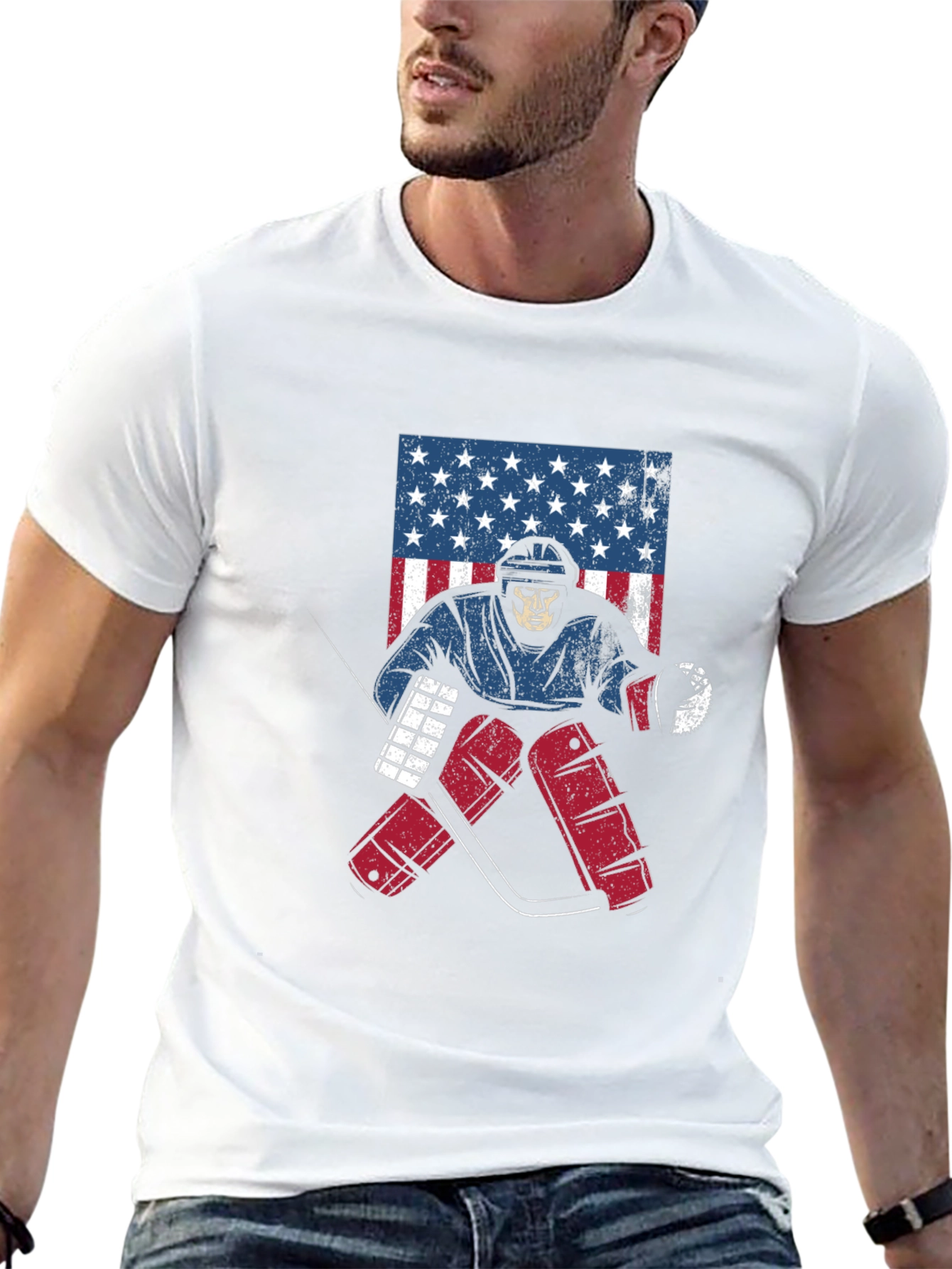Hockey Skeleton USA Flag Graphic Tee