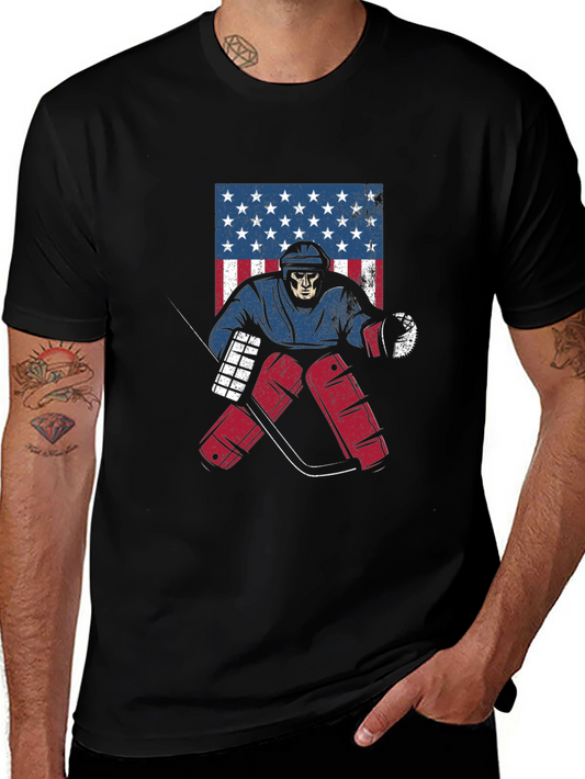 Hockey Skeleton USA Flag Graphic Tee