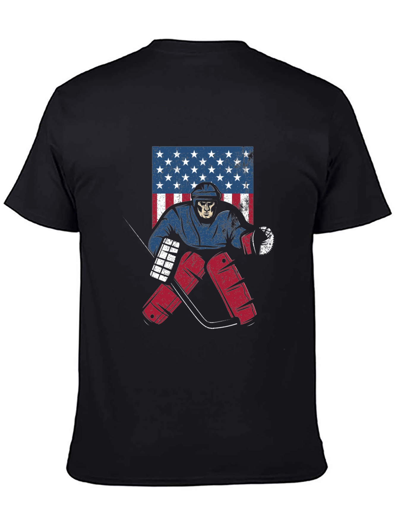 Hockey Skeleton USA Flag Graphic Tee
