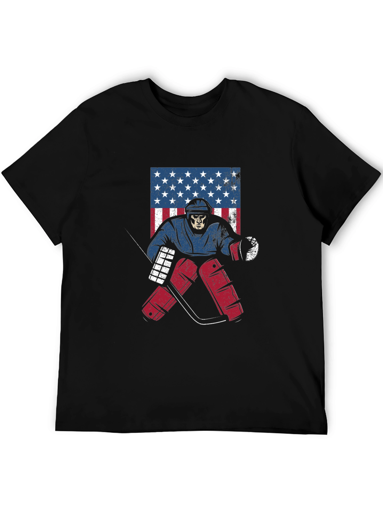 Hockey Skeleton USA Flag Graphic Tee