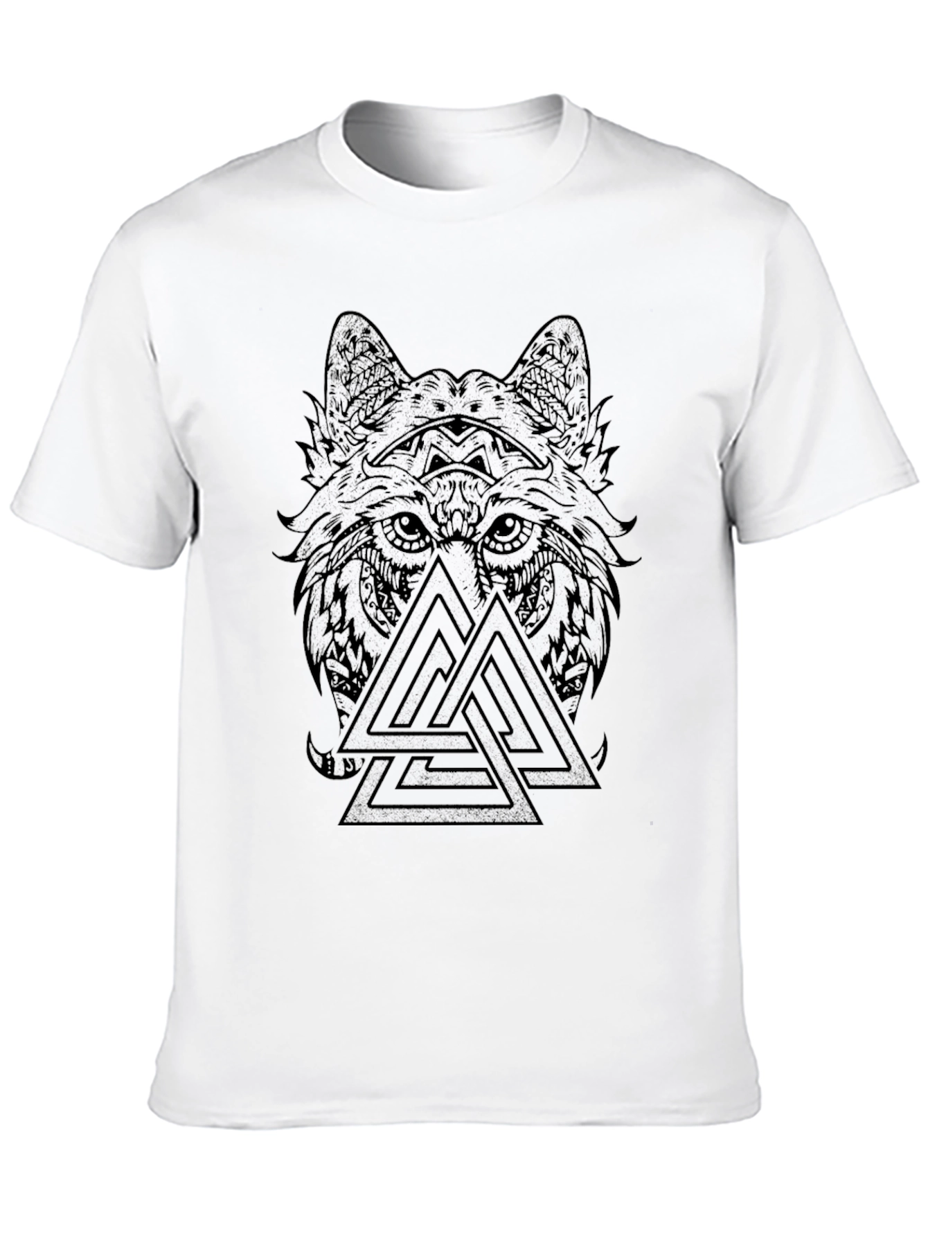Wolf & Valknut Viking T-Shirt - Black Graphic Tee
