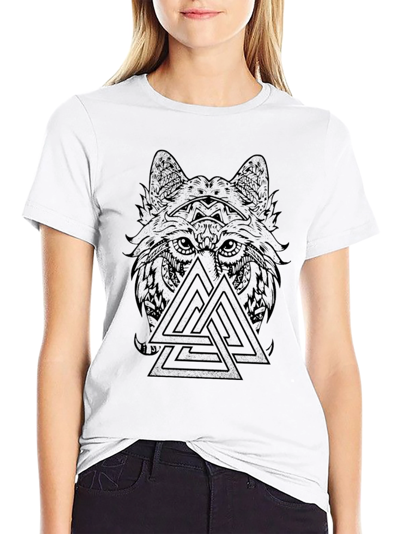 Wolf & Valknut Viking T-Shirt - Black Graphic Tee