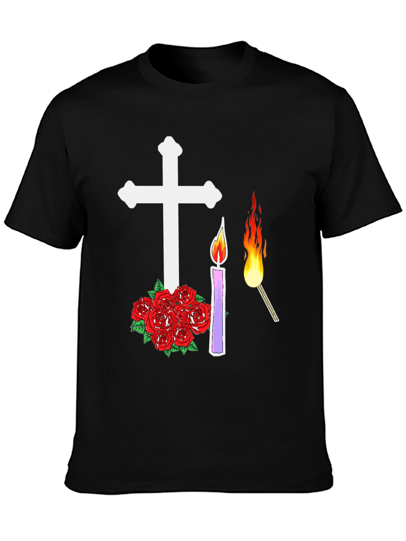Cross Roses Candle & Flame Tee