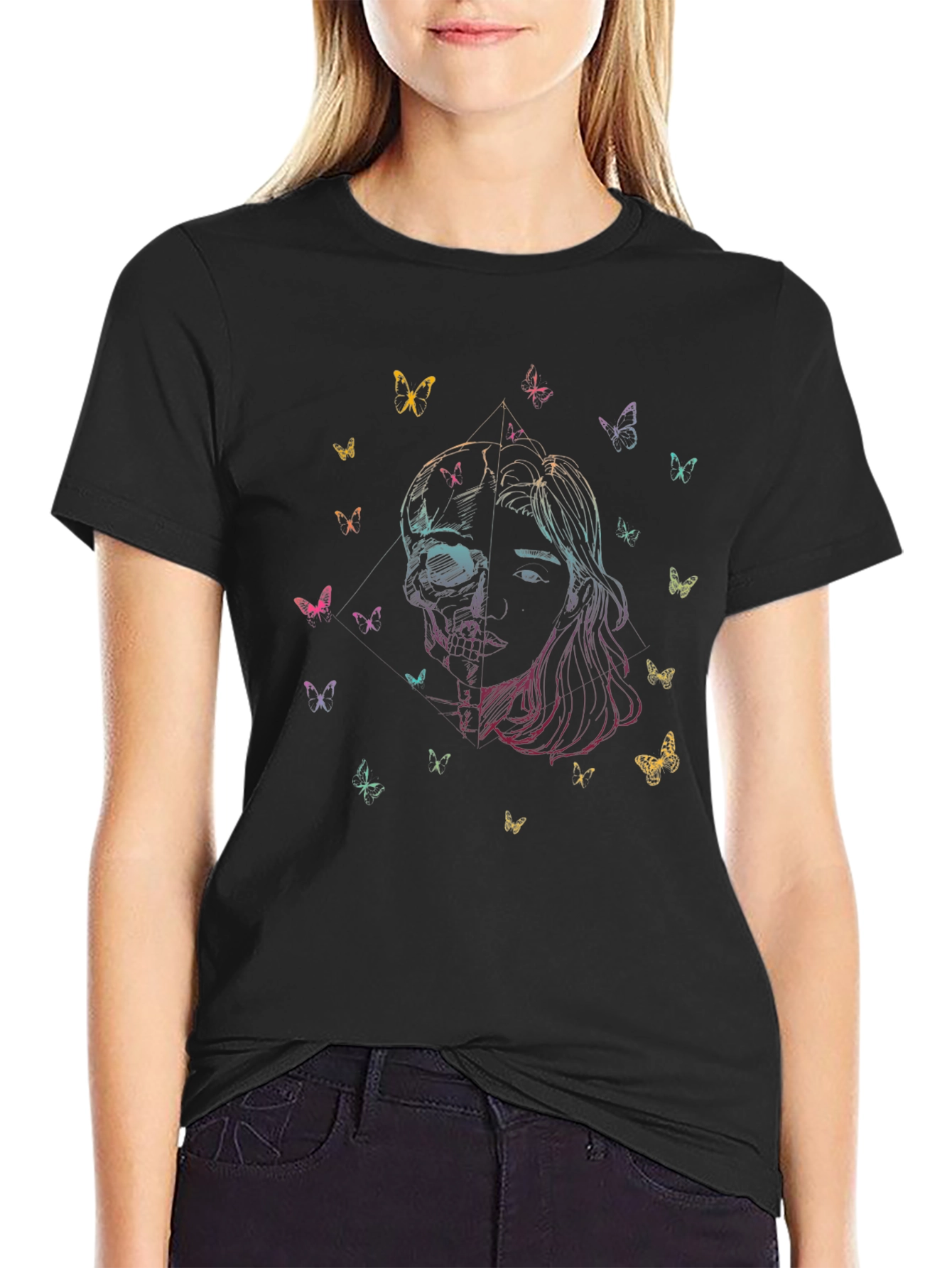 Skull & Butterfly Graphic Print T-Shirt