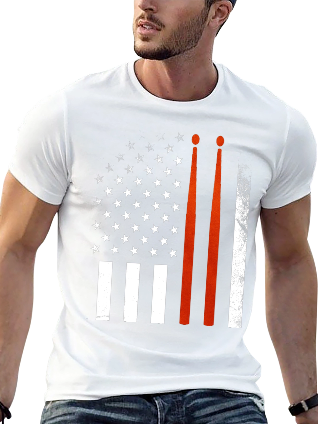 Drummer USA Flag T-Shirt Patriotic Band Tee