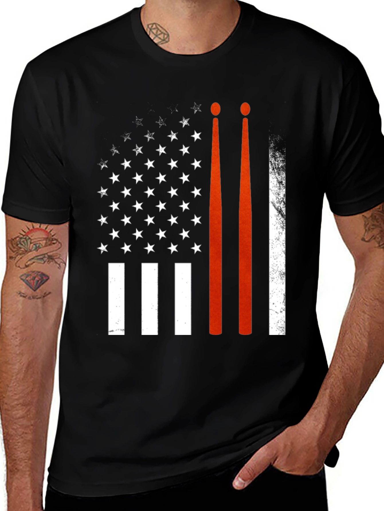 Drummer USA Flag T-Shirt Patriotic Band Tee