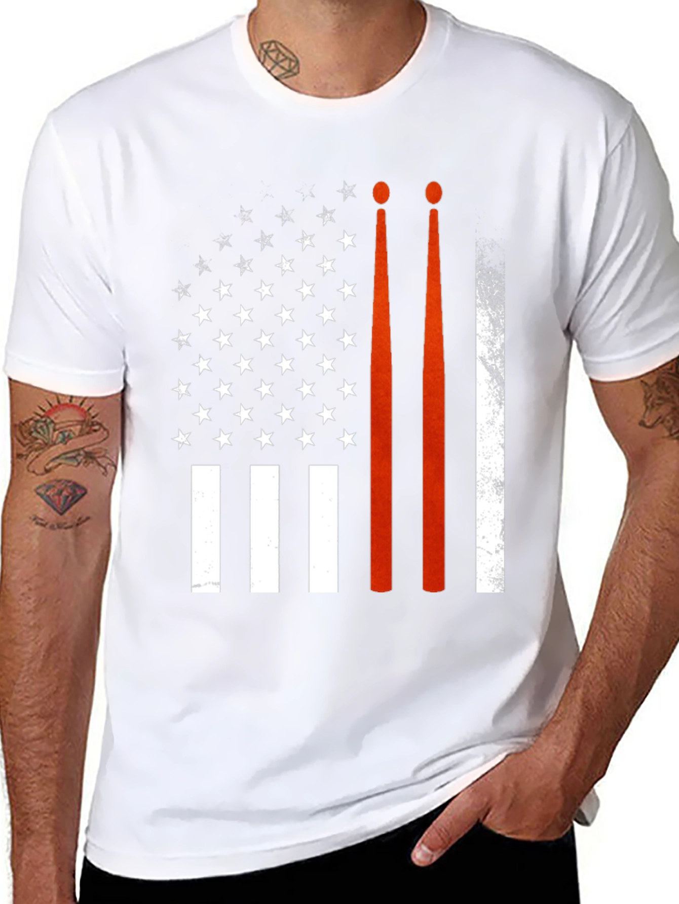 Drummer USA Flag T-Shirt Patriotic Band Tee