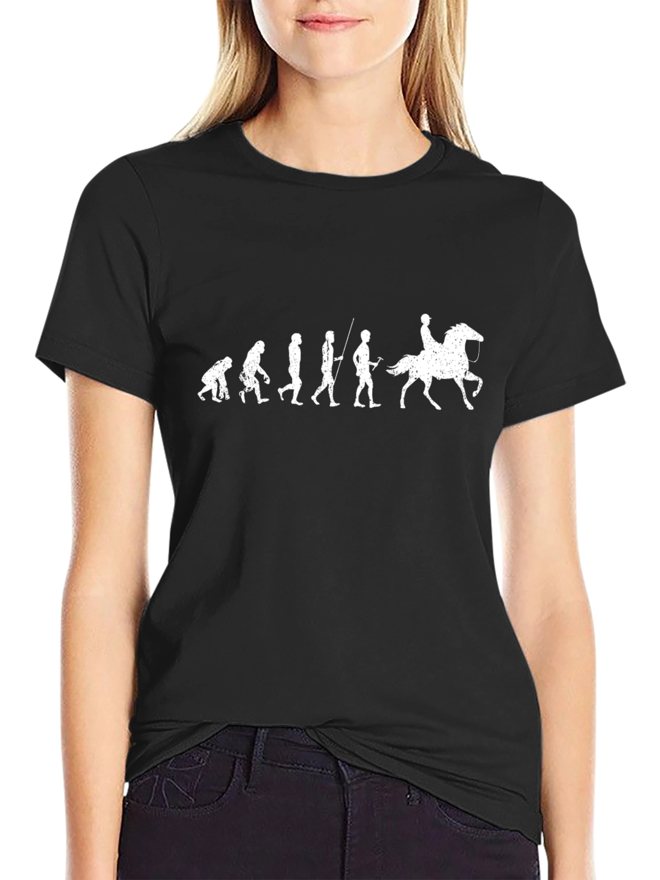 Evolution of Horse Riding Black T-Shirt