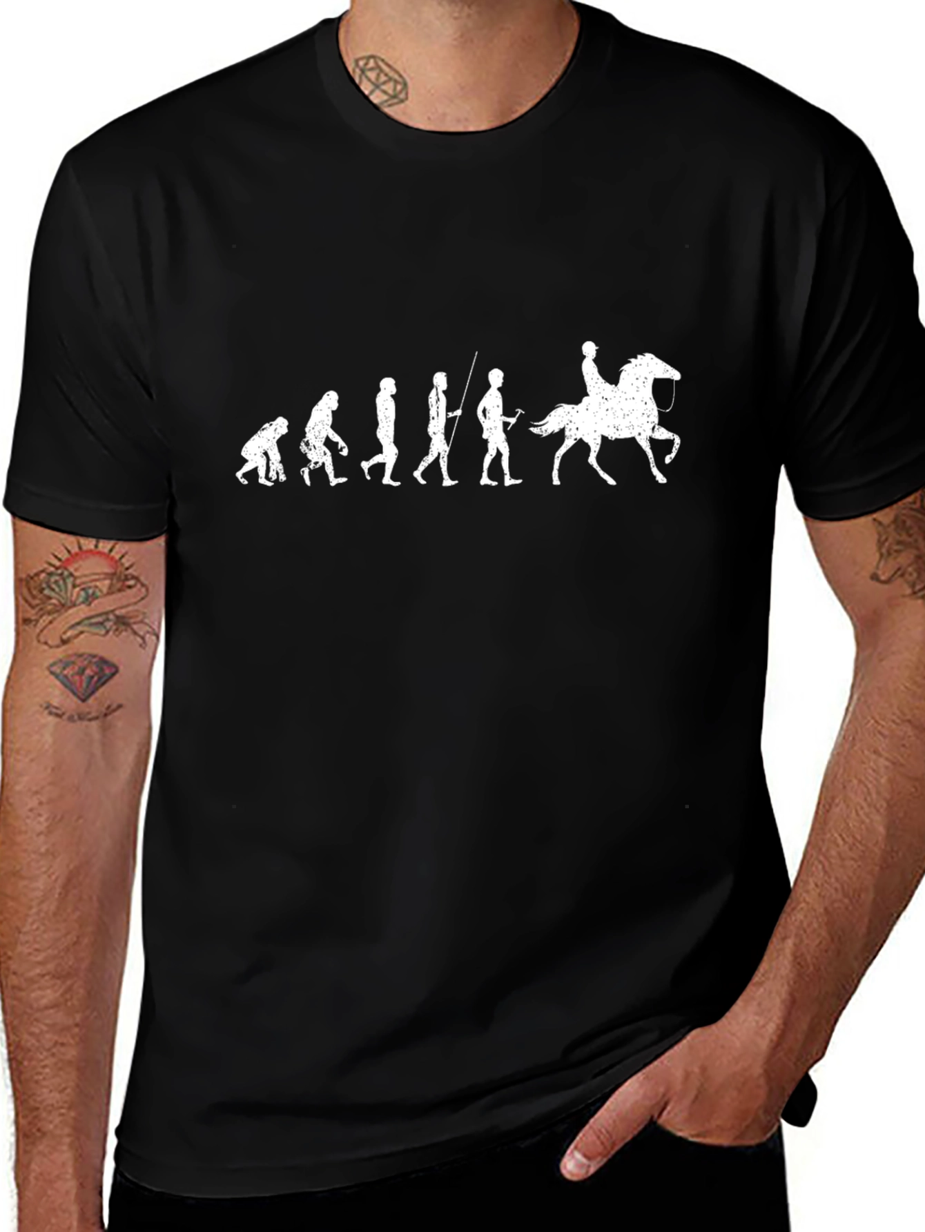 Evolution of Horse Riding Black T-Shirt