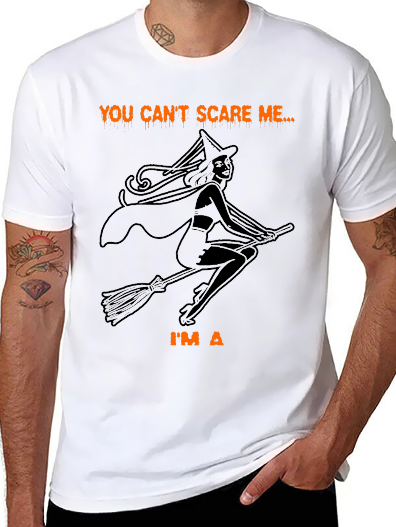 Halloween Witch Graphic T-Shirt - You Cant Scare Me