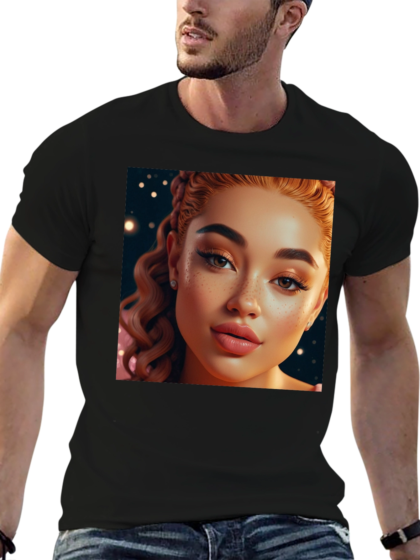 Stylish Black Tee with Beautiful Woman Graphic