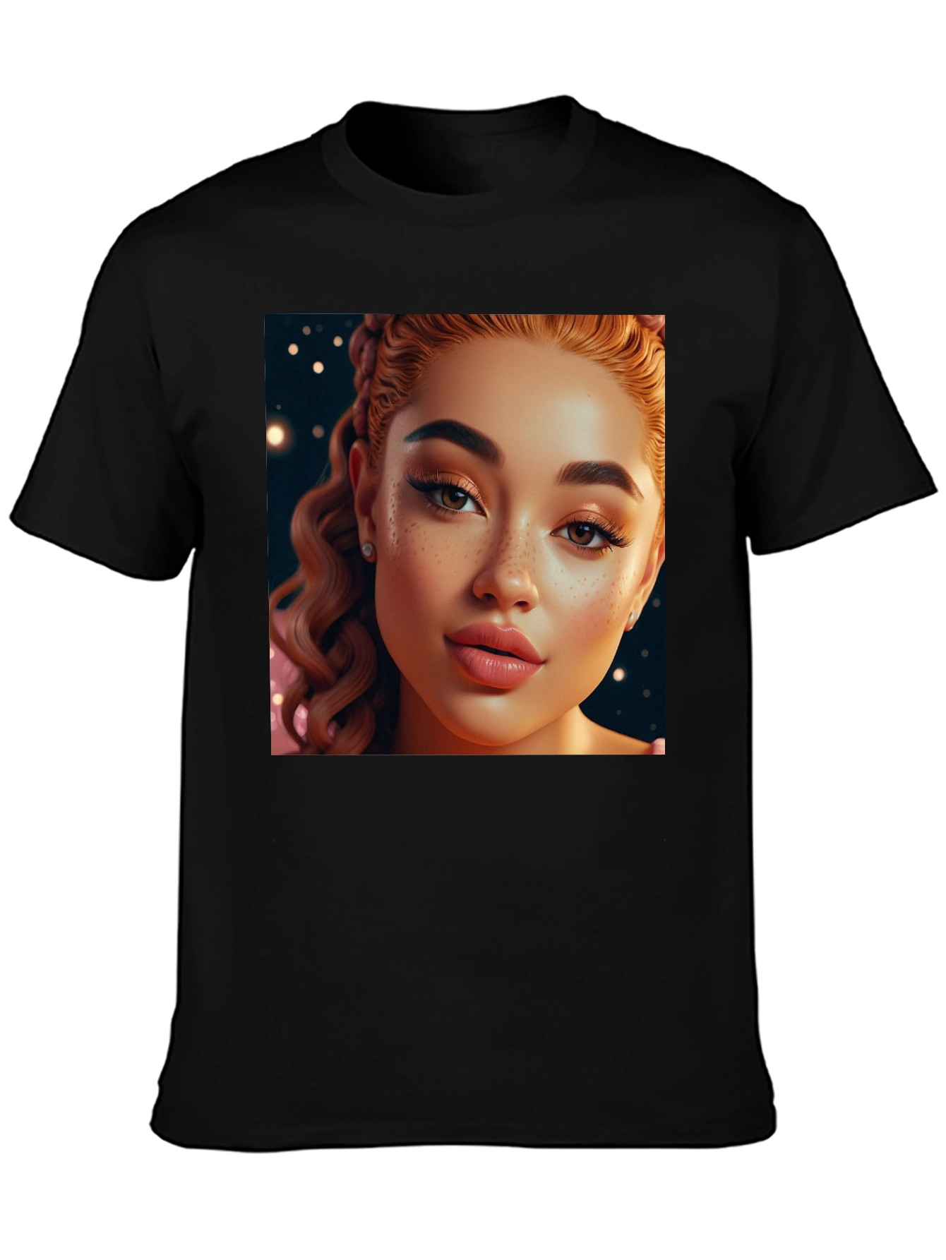 Stylish Black Tee with Beautiful Woman Graphic