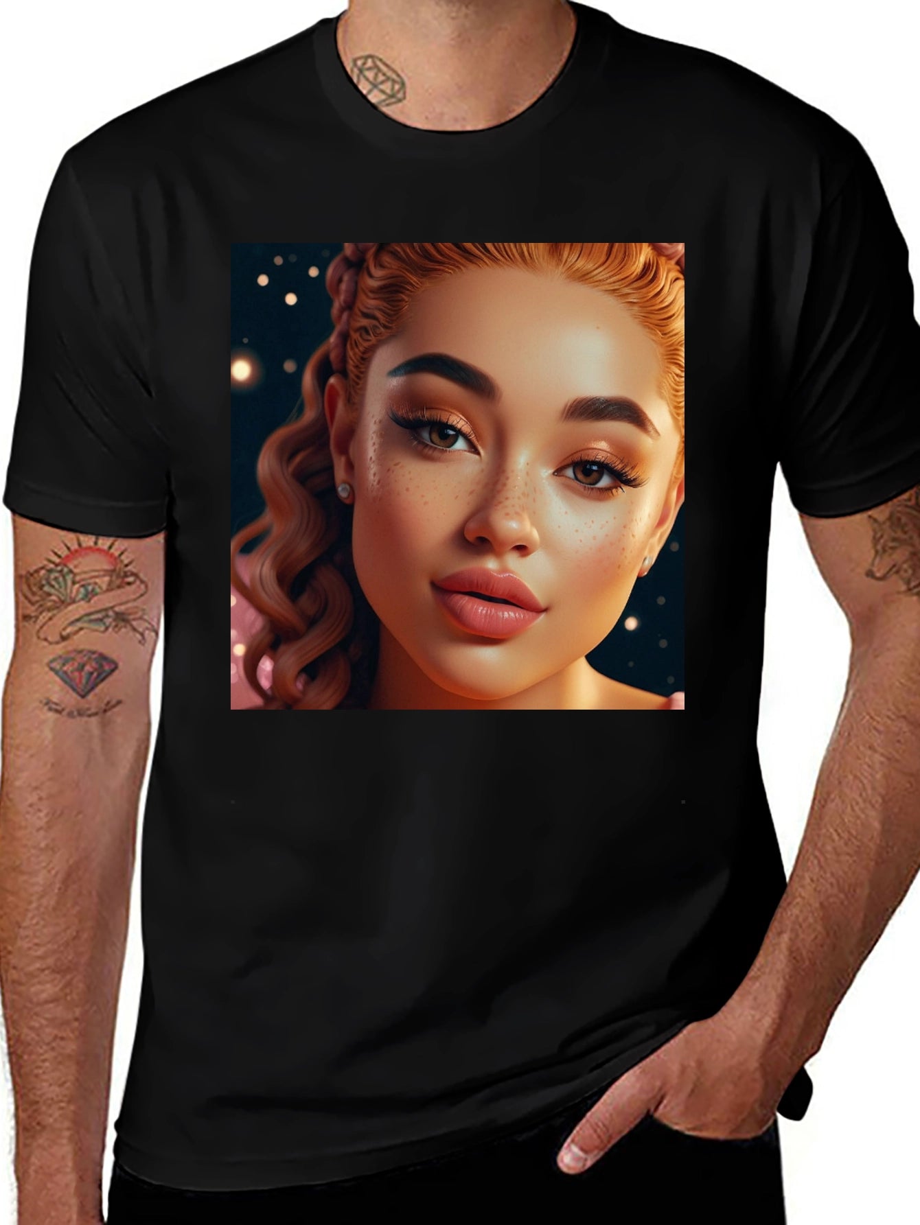 Stylish Black Tee with Beautiful Woman Graphic