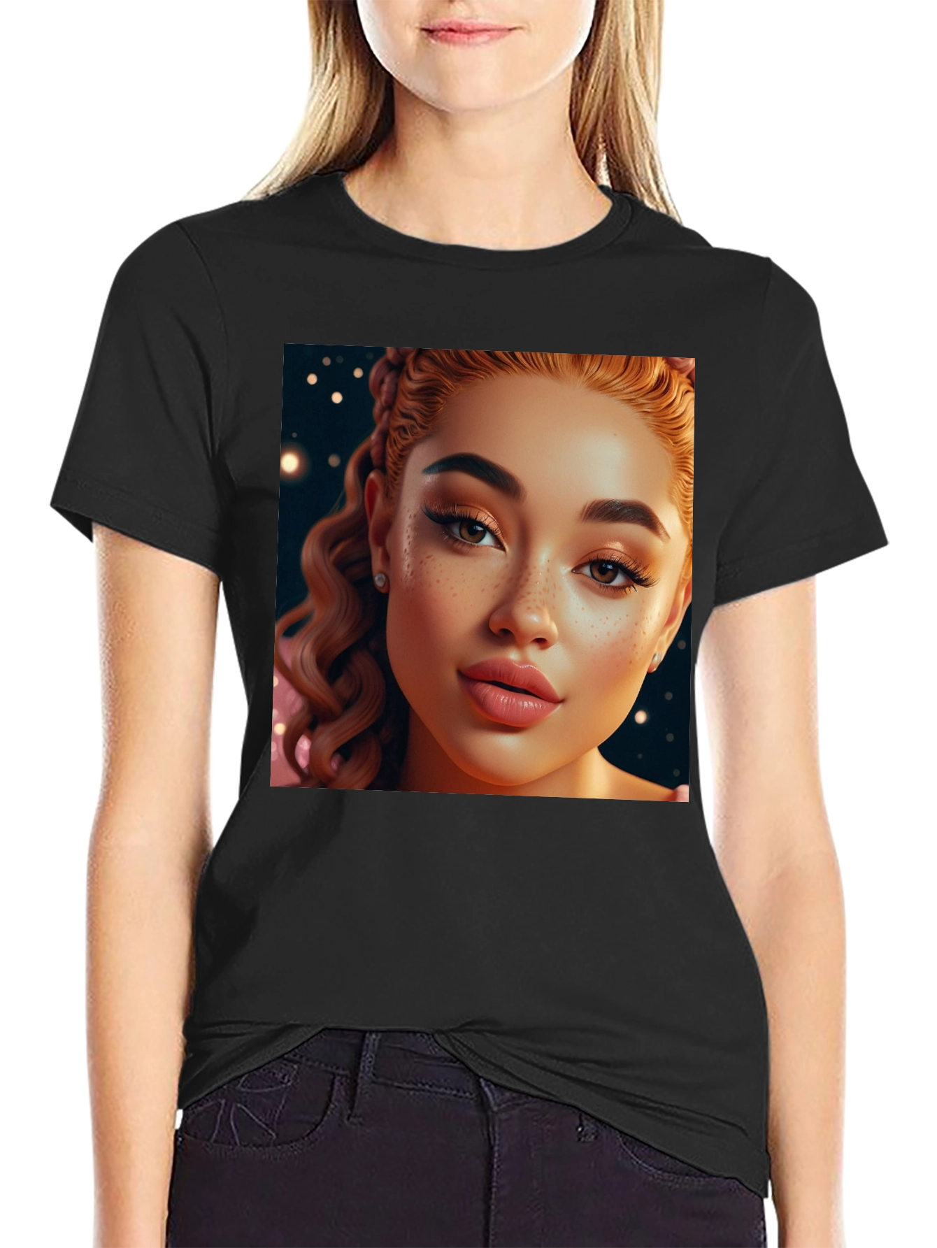 Stylish Black Tee with Beautiful Woman Graphic