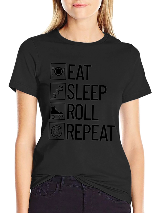 Eat Sleep Roll Repeat Black T-Shirt