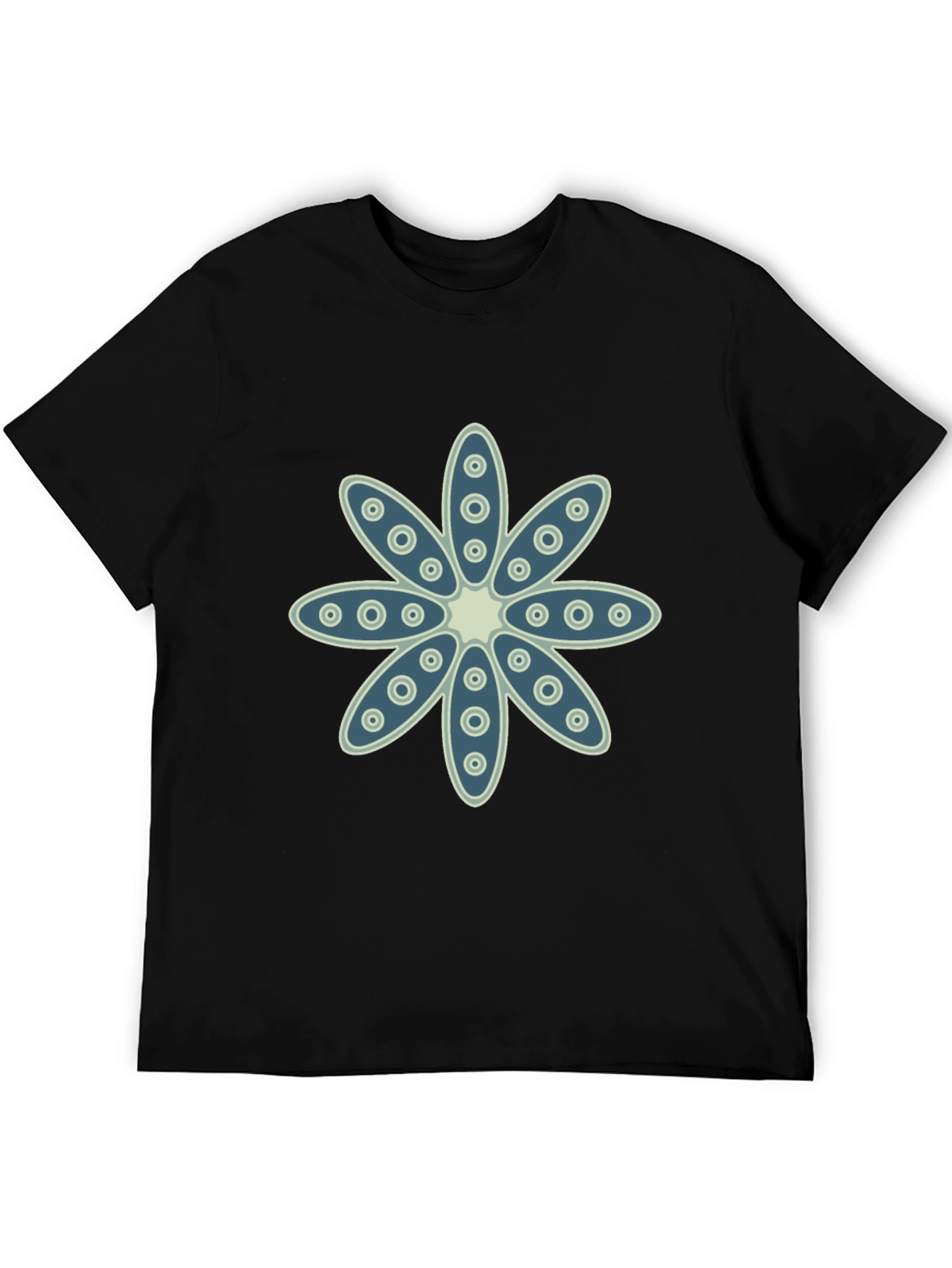 Floral Print Crew Neck Black T-Shirt