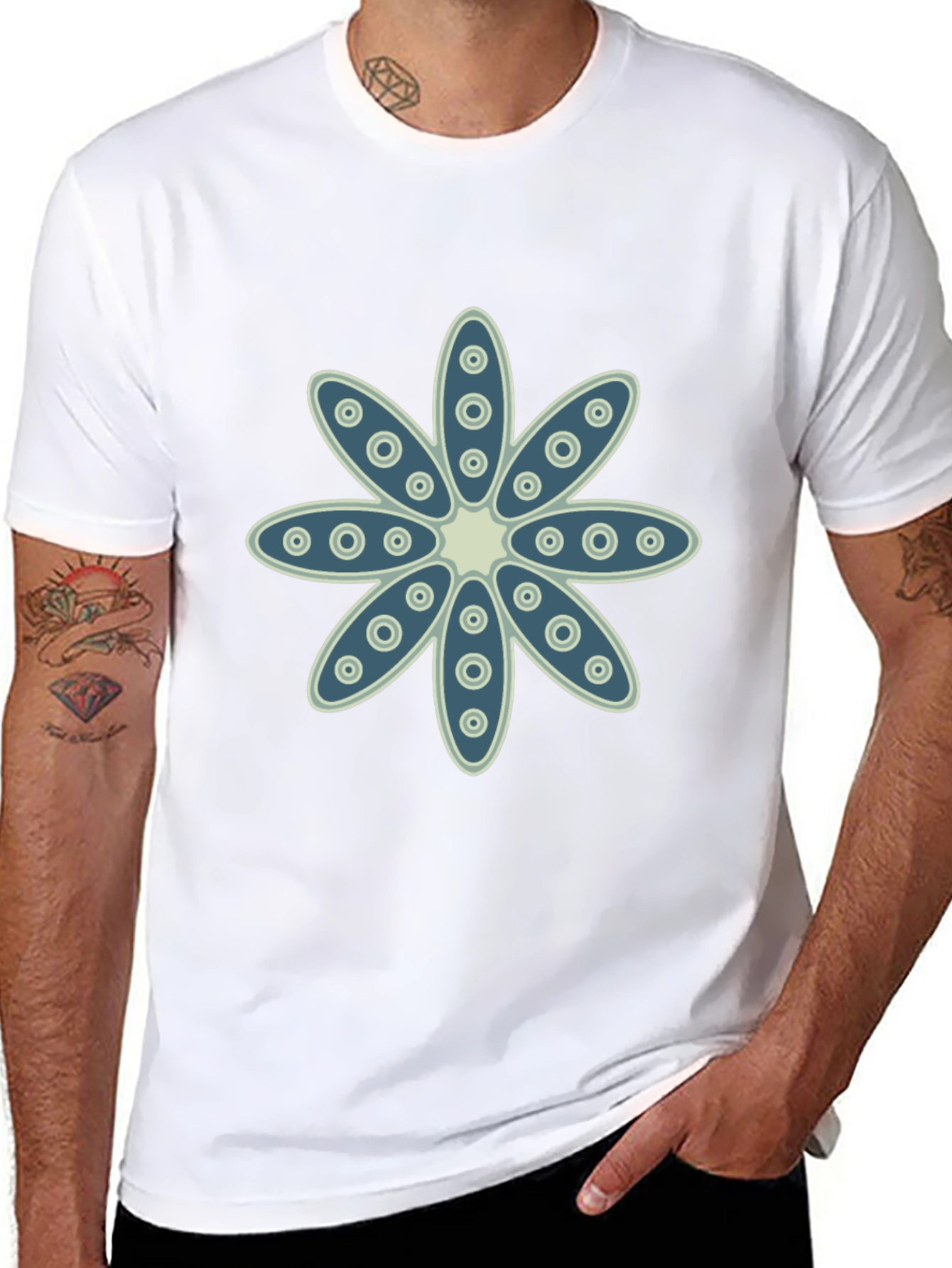 Floral Print Crew Neck Black T-Shirt