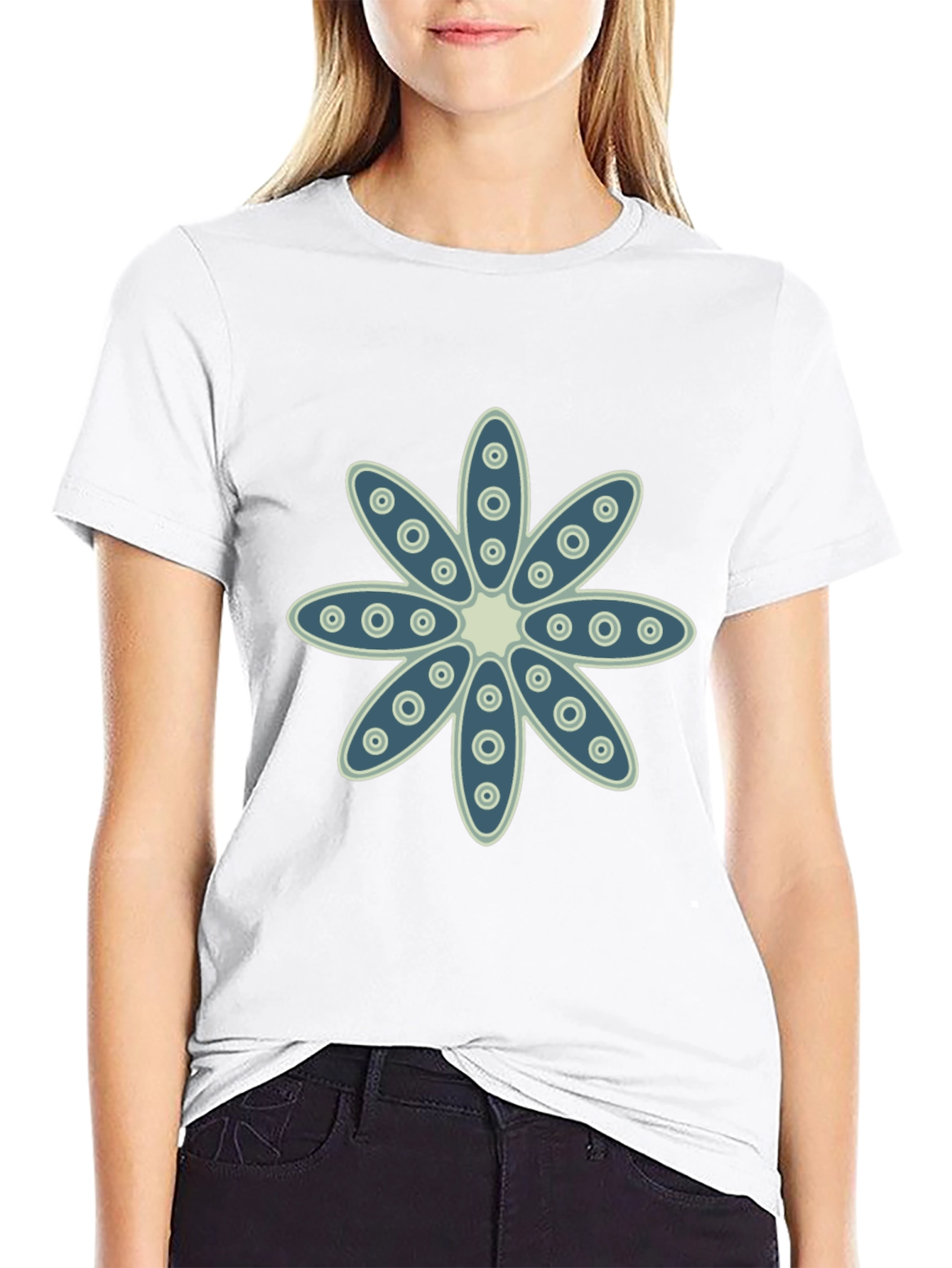 Floral Print Crew Neck Black T-Shirt