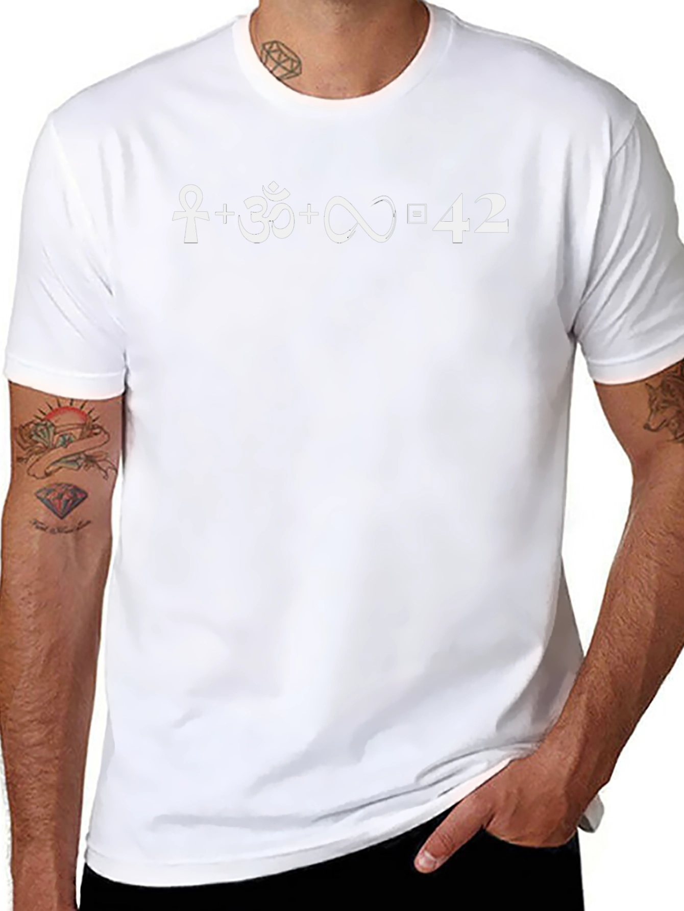 Ankh + Om + Infinity = 42 Black T-Shirt